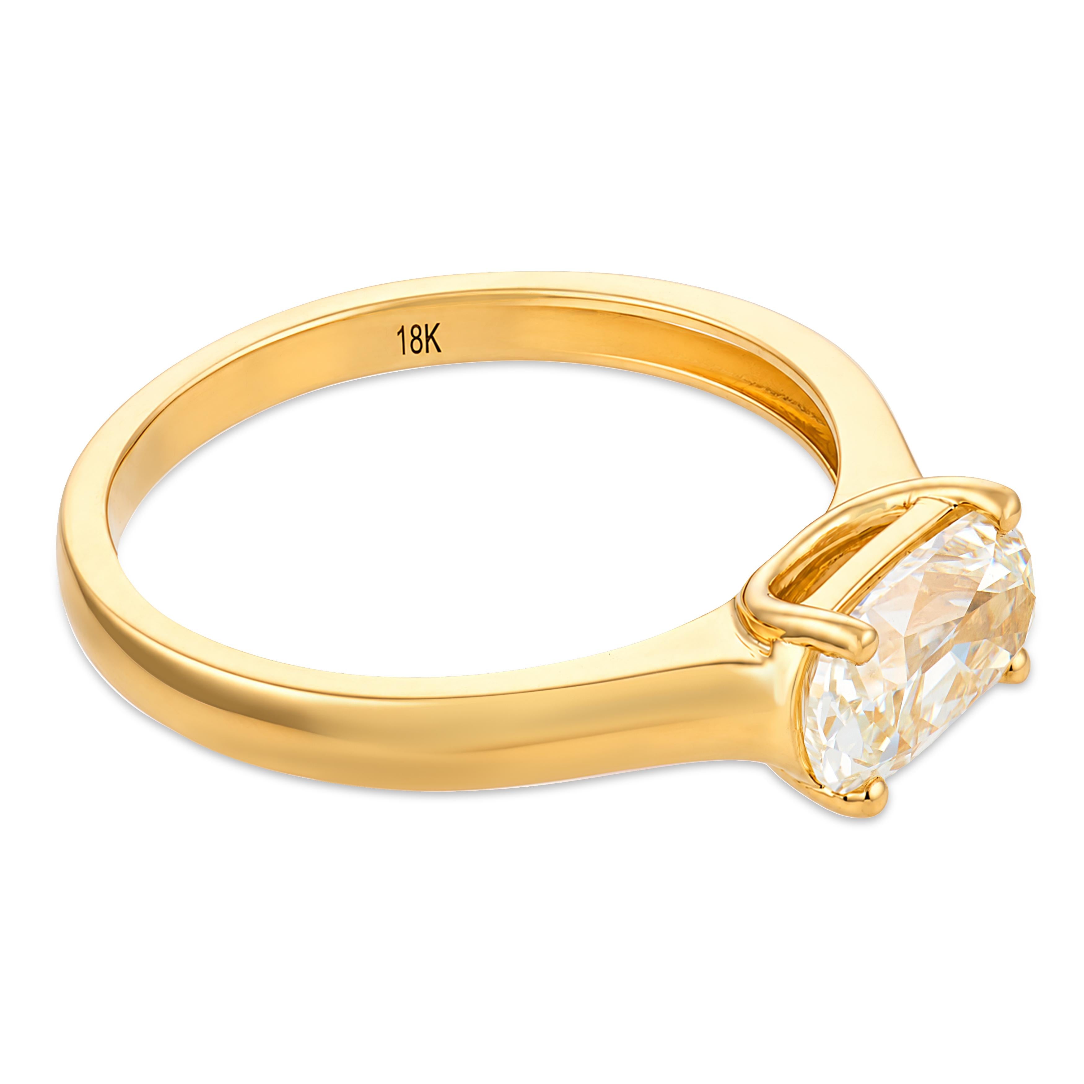 East West prong GIA 1.26 carat cushion cut diamond 18k yellow gold ring