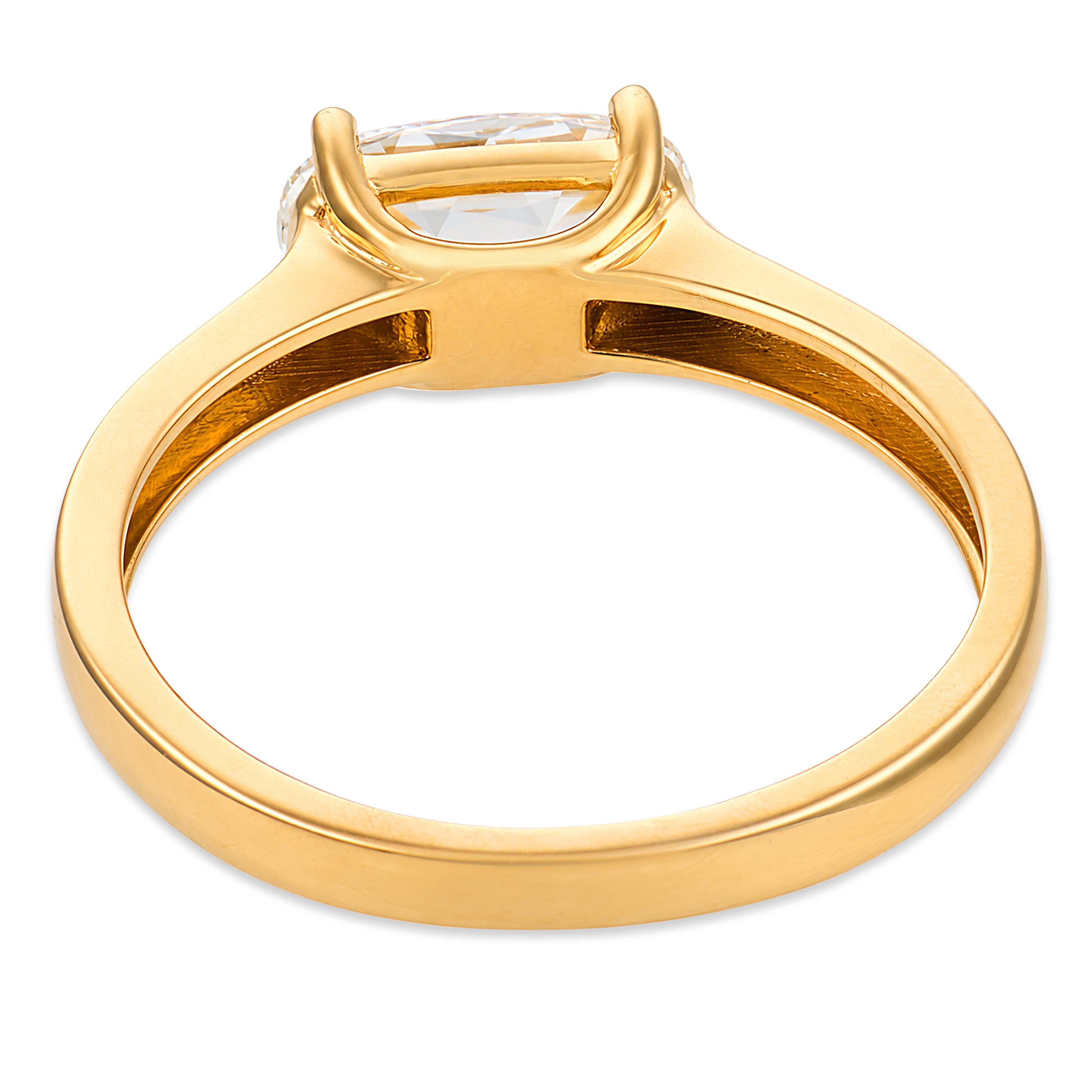 East West prong GIA 1.26 carat cushion cut diamond 18k yellow gold ring