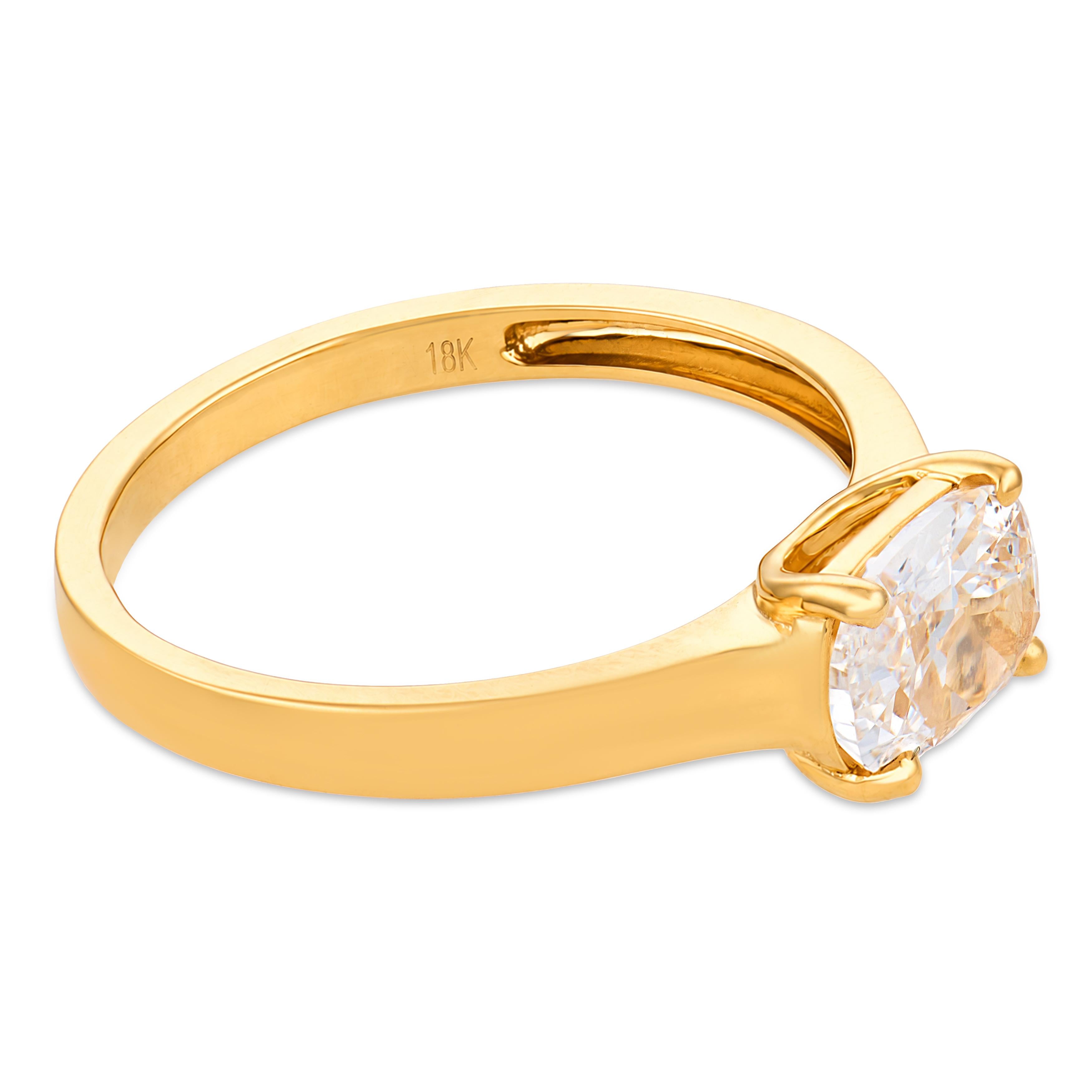 East West prong GIA 0.90 carat cushion cut diamond 18k gold engagement ring