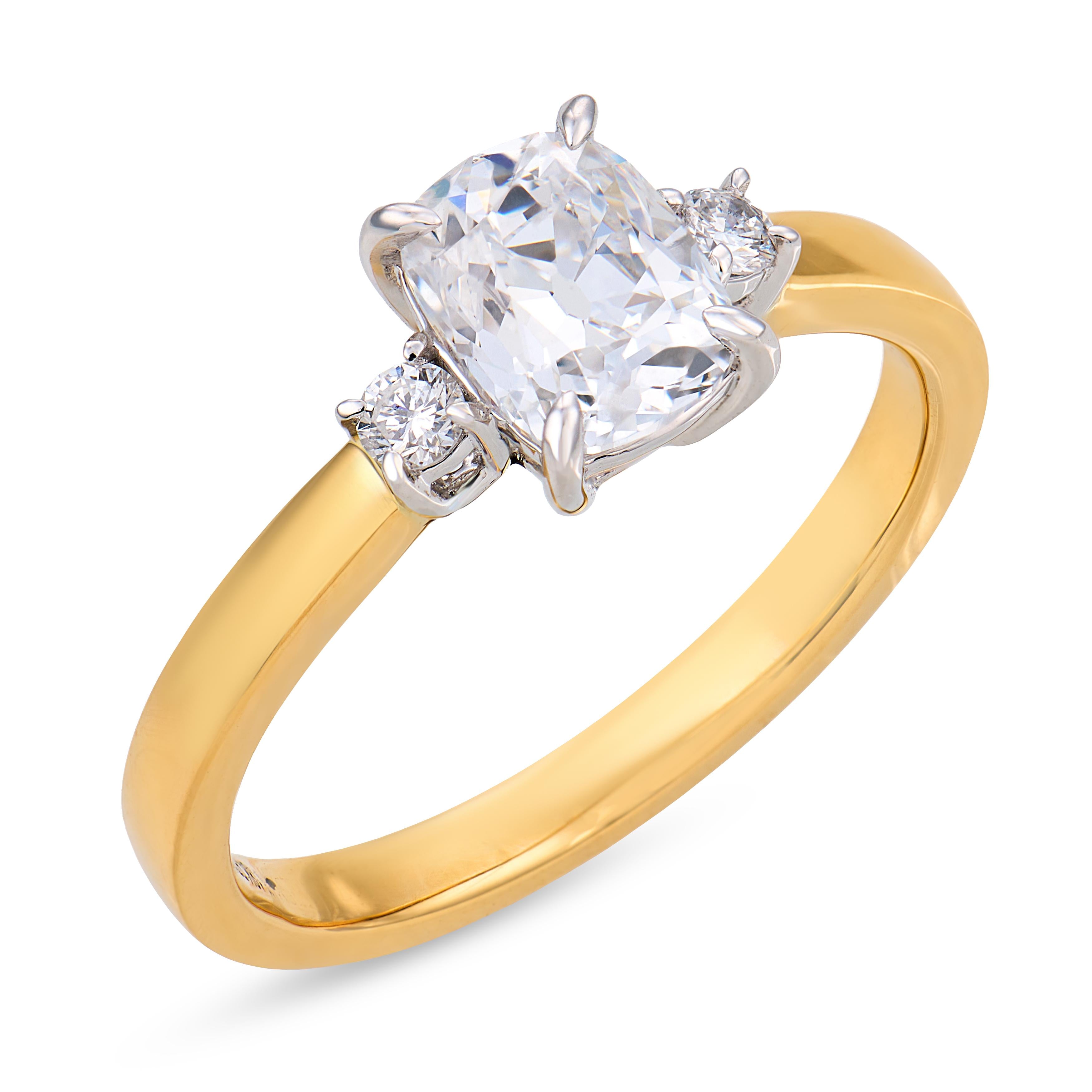 Bacalar GIA 1.09 old mine cut diamond 18k gold and platinum engagement ring