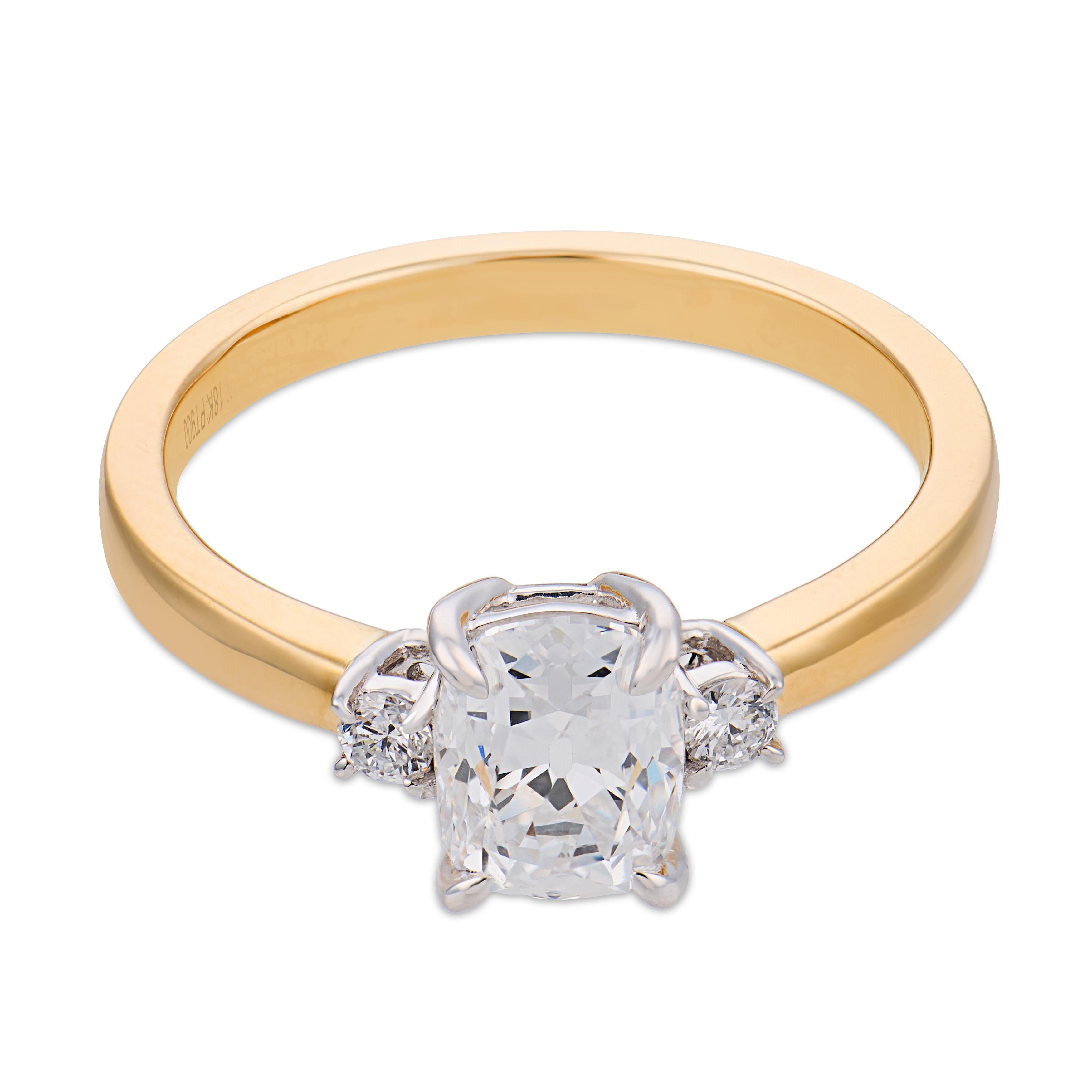 Bacalar GIA 1.09 old mine cut diamond 18k gold and platinum engagement ring