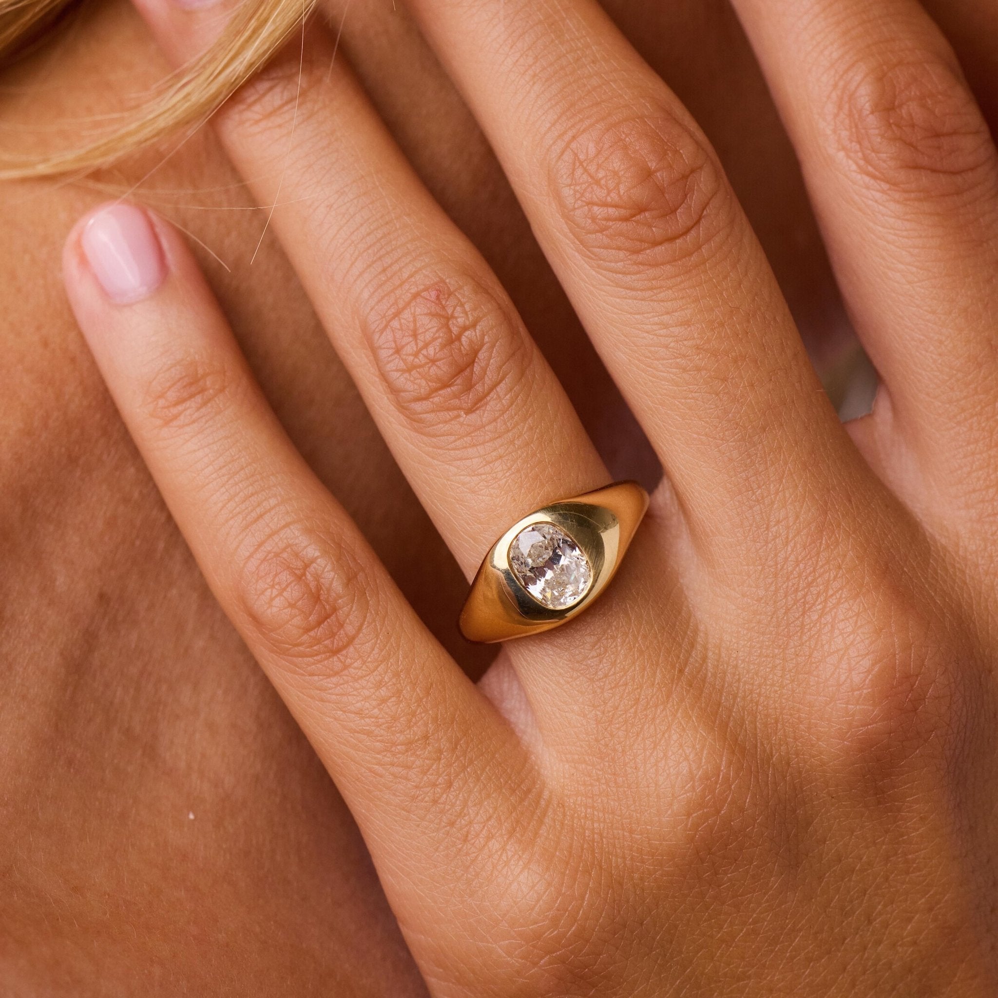 Gypset GIA 1.17 carat diamond 18k yellow gold bezel set ring