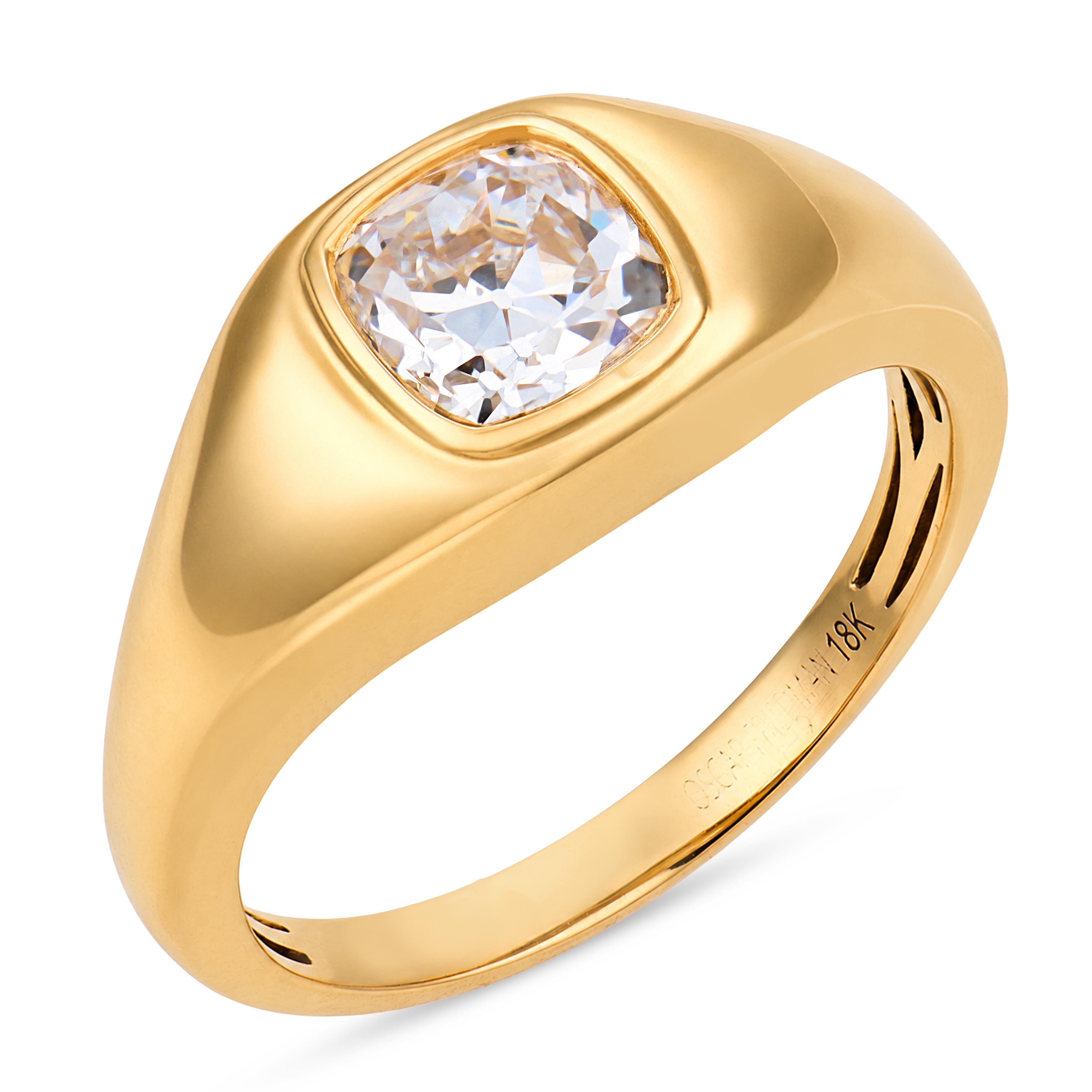 GIA 1.00 carat diamond 18k yellow gold bezel set ring