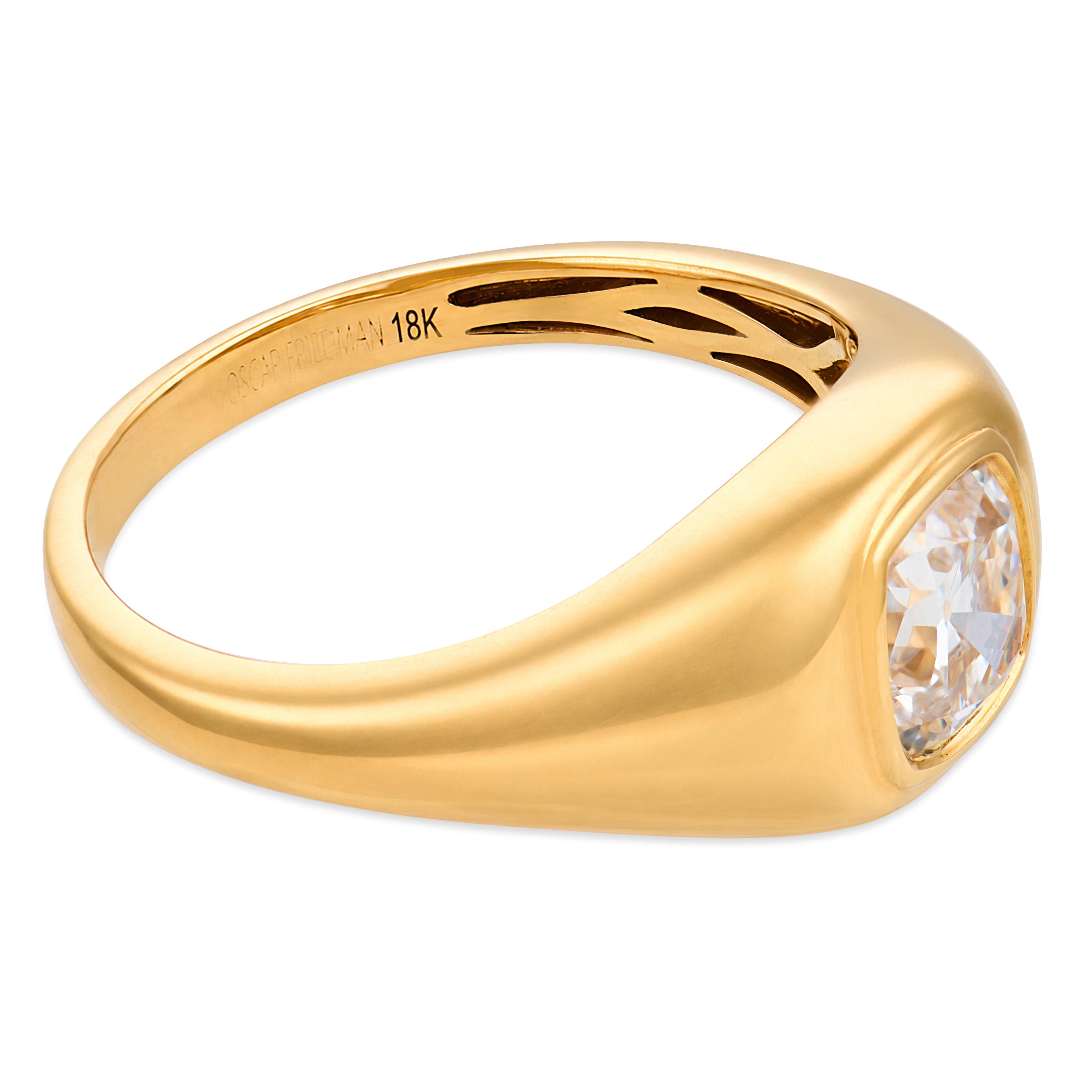 GIA 1.00 carat diamond 18k yellow gold bezel set ring