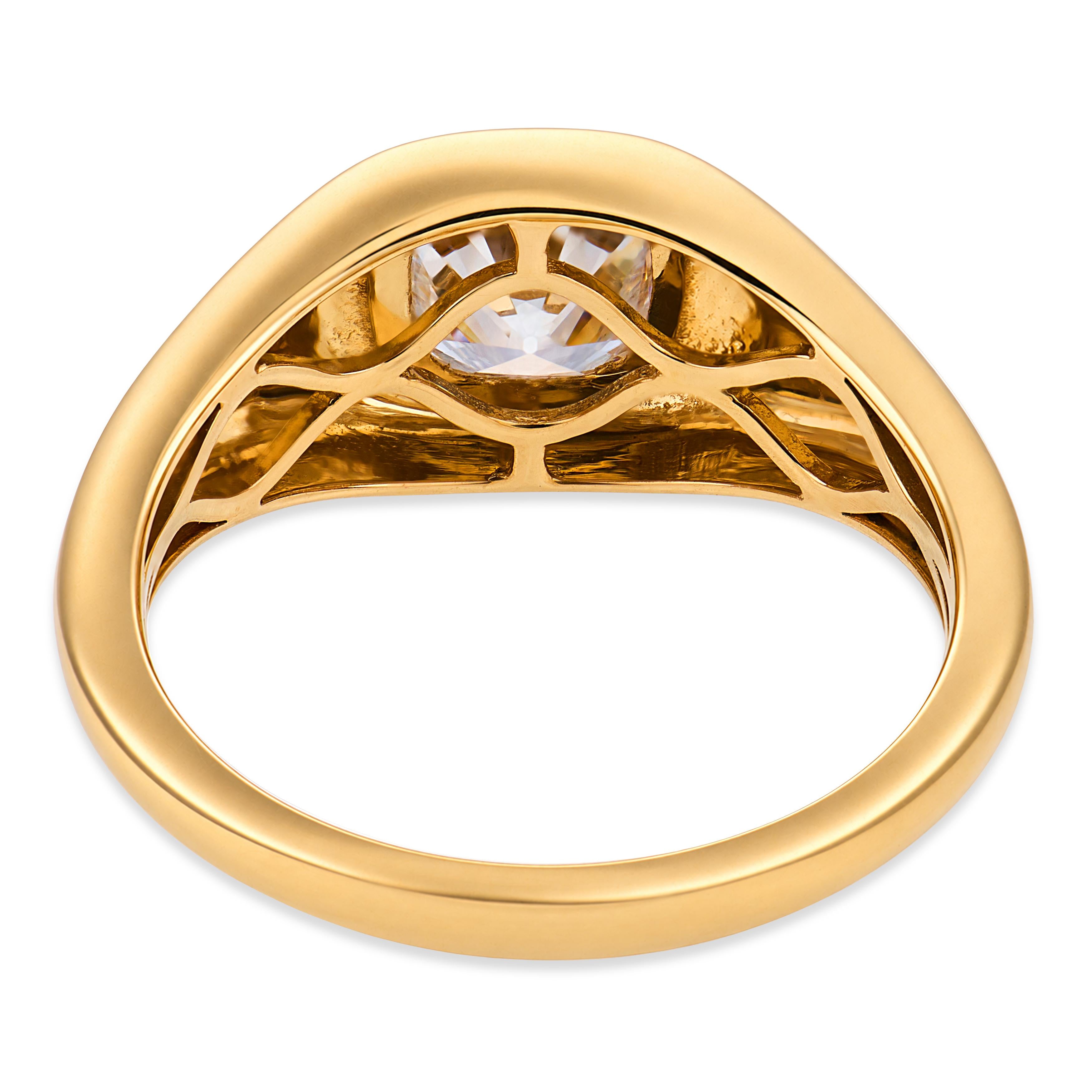 GIA 1.00 carat diamond 18k yellow gold bezel set ring