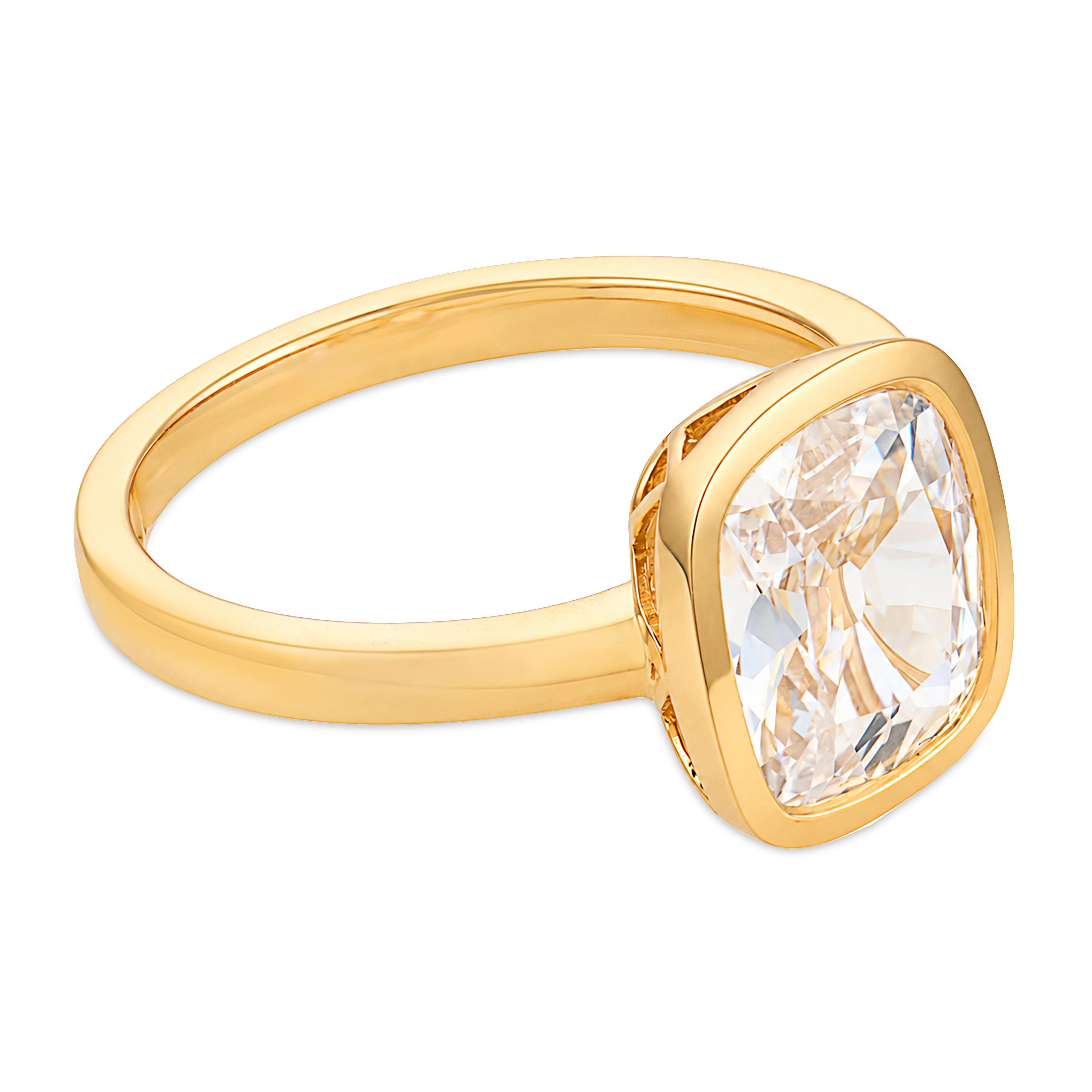 Melrose GIA 2.02 carat diamond 18k yellow gold bezel set ring - T&H Exclusive