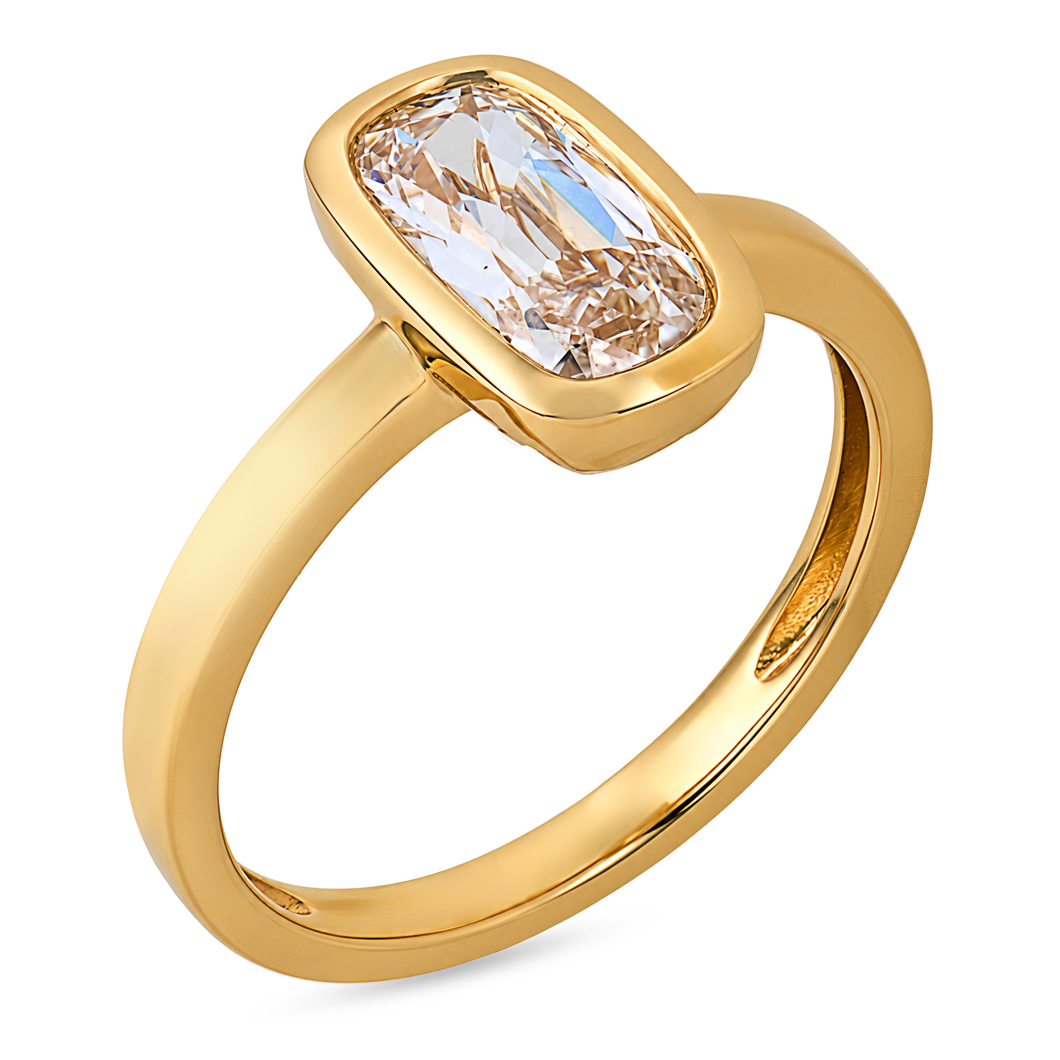 Melrose GIA 1.12 carat cushion cut diamond 18k yellow gold ring - T&H Exclusive