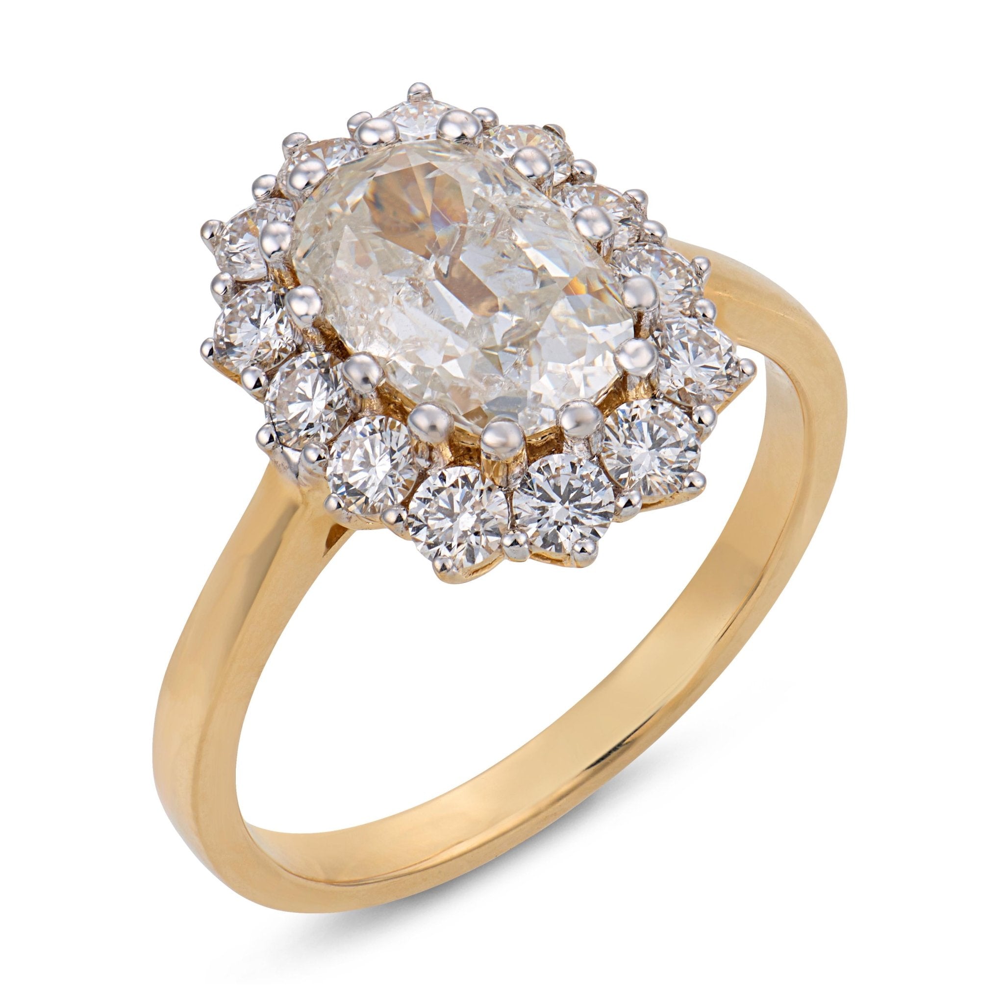 Braswell GIA 1.51 carat elongated cushion cut diamond 18k yellow gold ring