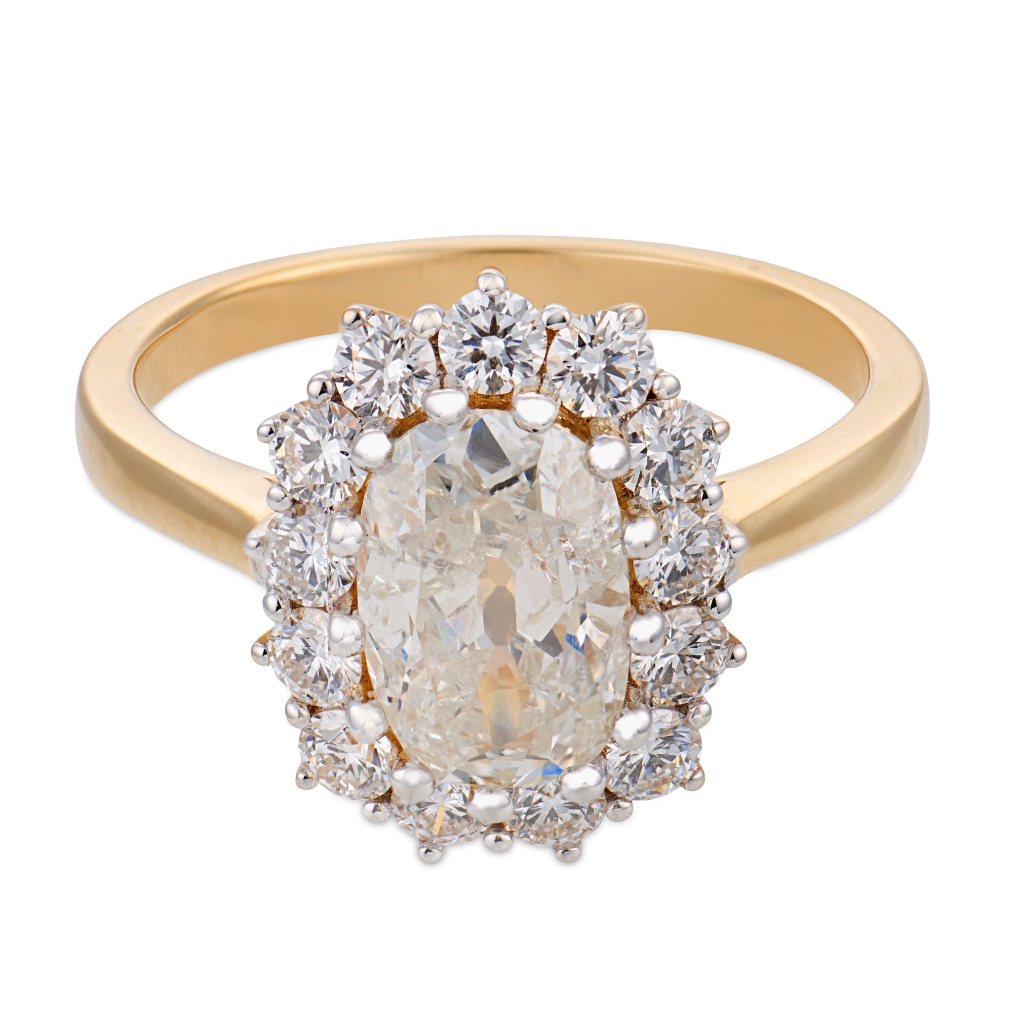 Braswell GIA 1.51 carat elongated cushion cut diamond 18k yellow gold ring