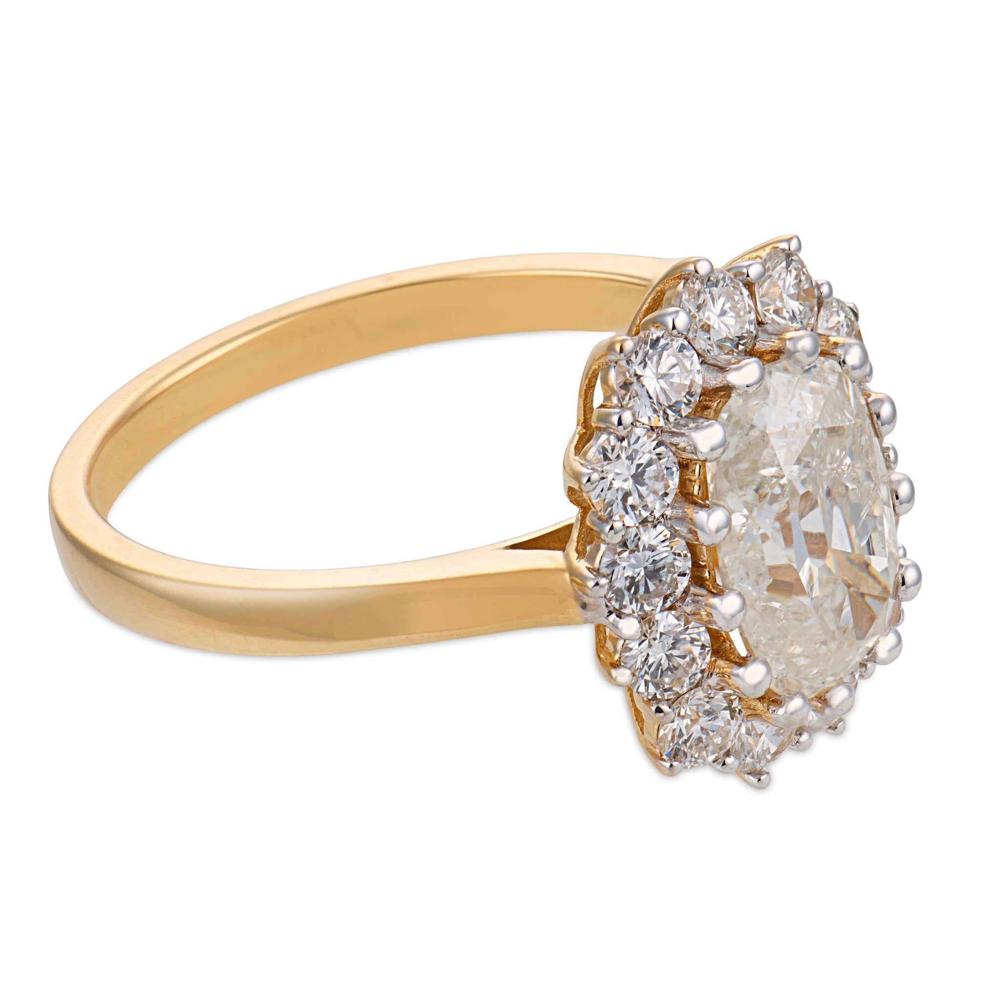 Braswell GIA 1.51 carat elongated cushion cut diamond 18k yellow gold ring