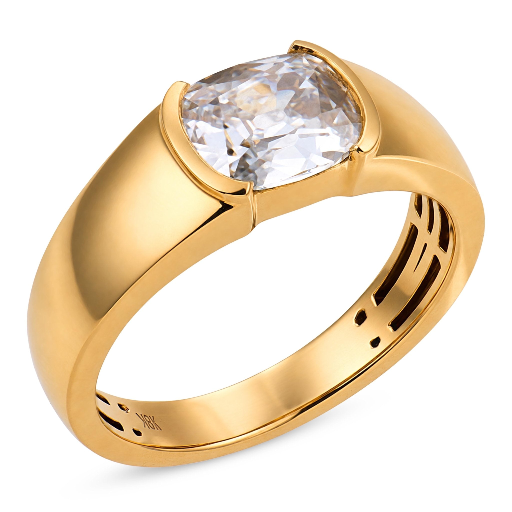 GIA 1.01 carat old mine cut diamond 18k yellow gold half bezel ring