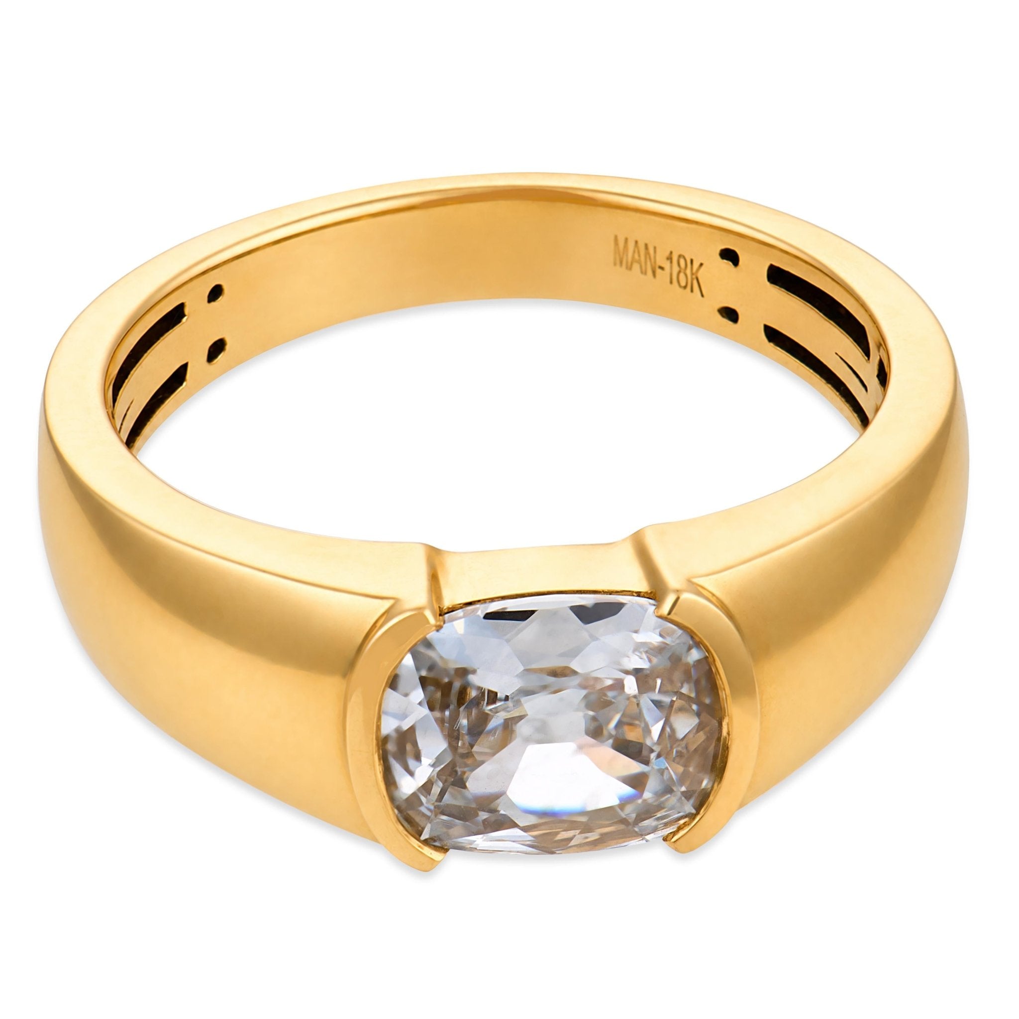 GIA 1.01 carat old mine cut diamond 18k yellow gold half bezel ring