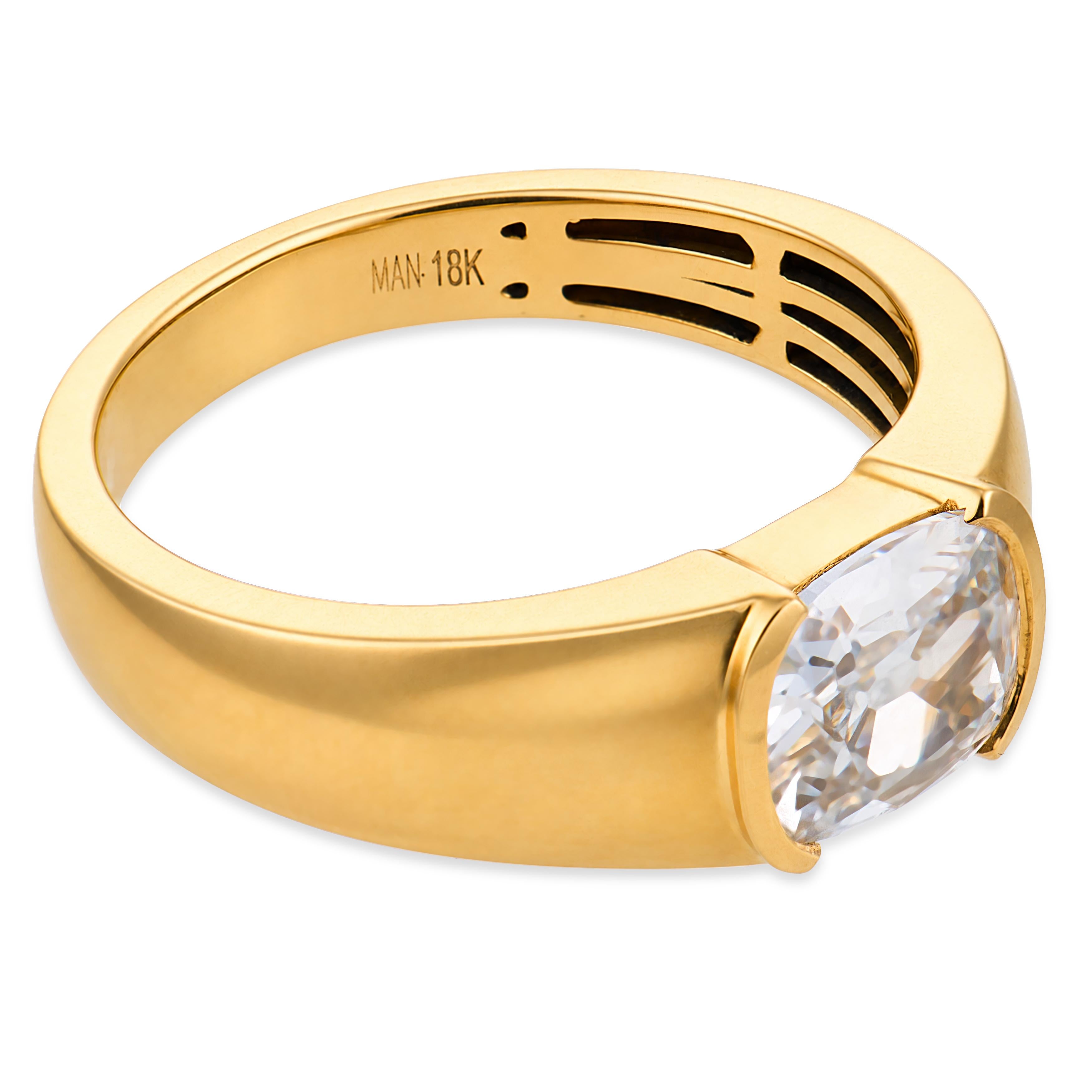 GIA 1.01 carat old mine cut diamond 18k yellow gold half bezel ring