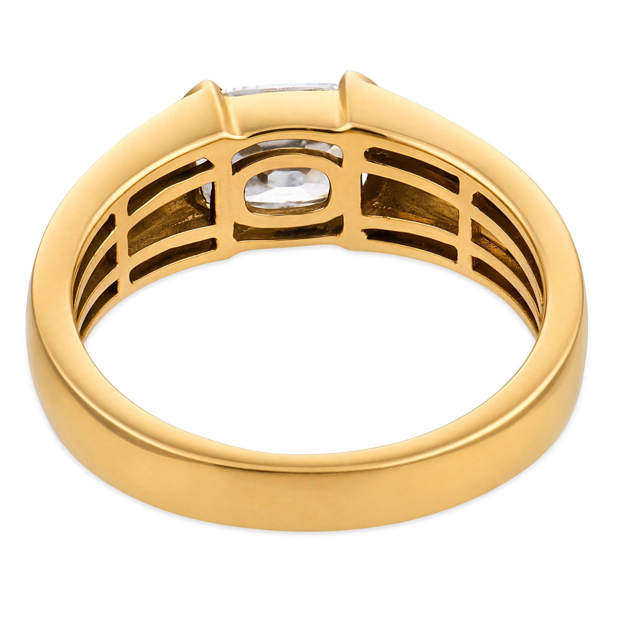GIA 1.01 carat old mine cut diamond 18k yellow gold half bezel ring