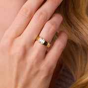 GIA 1.01 carat old mine cut diamond 18k yellow gold half bezel ring
