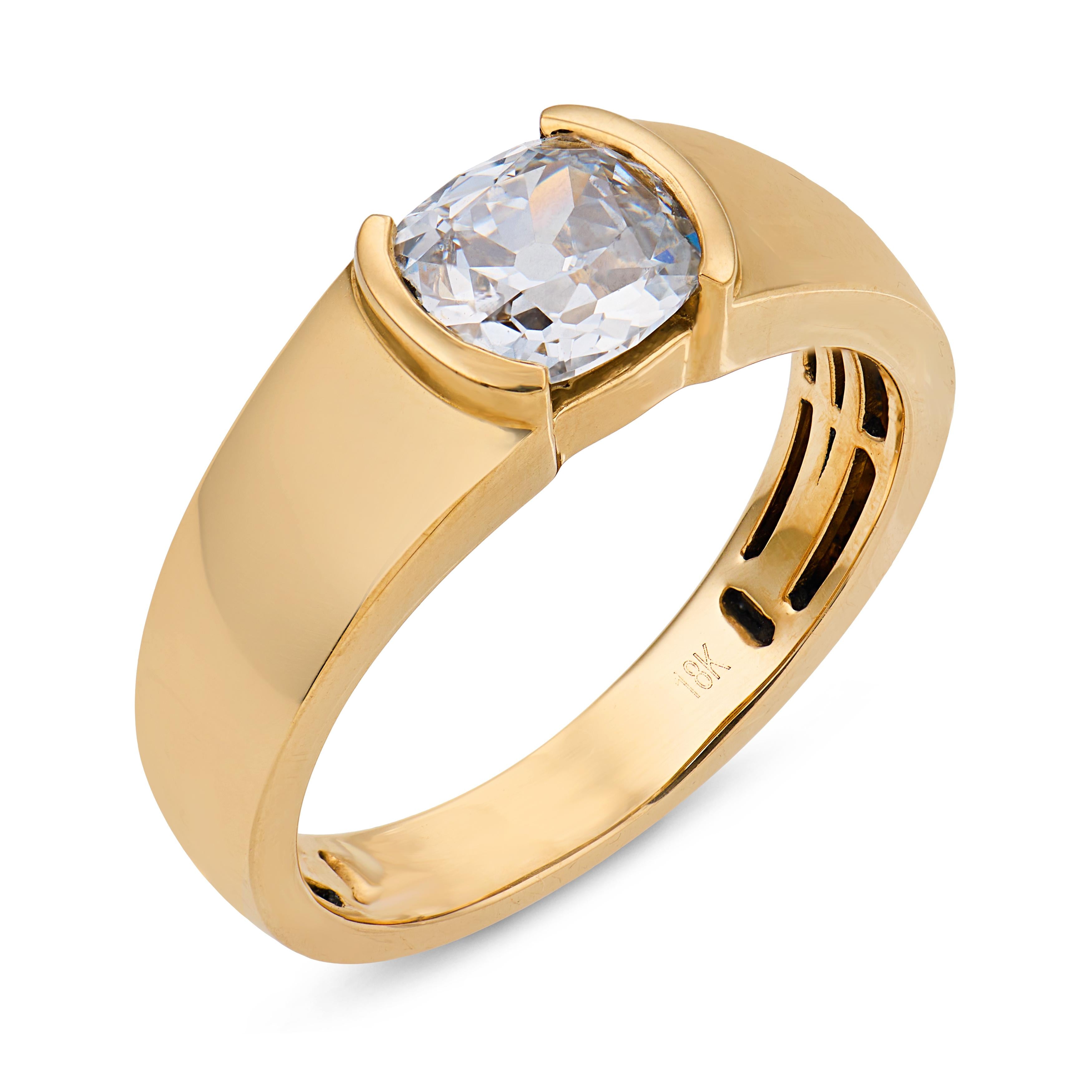 Brooklyn GIA 0.91 carat old mine cut diamond 18k gold ring