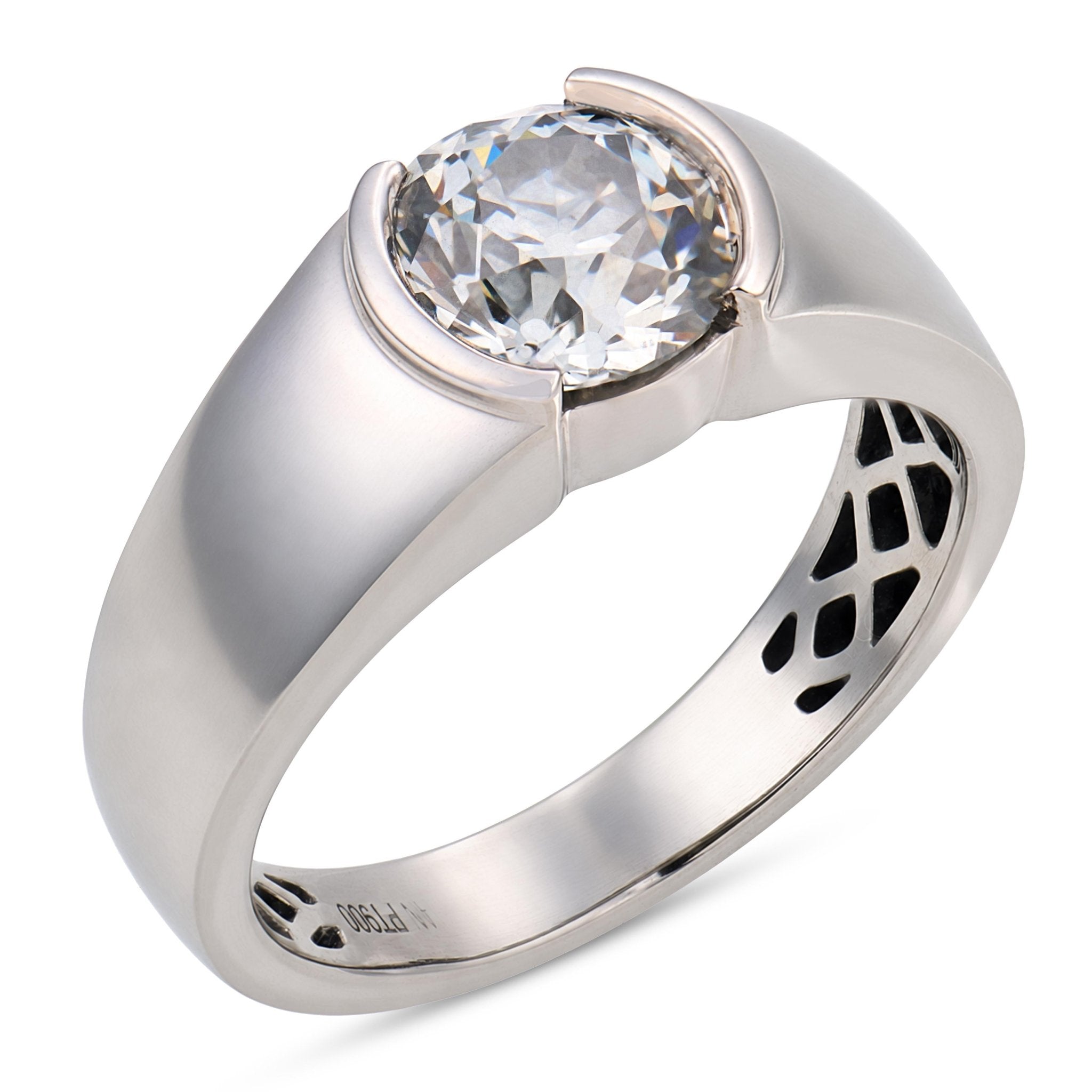 GIA 1.40 carat old European cut diamond platinum half bezel set ring