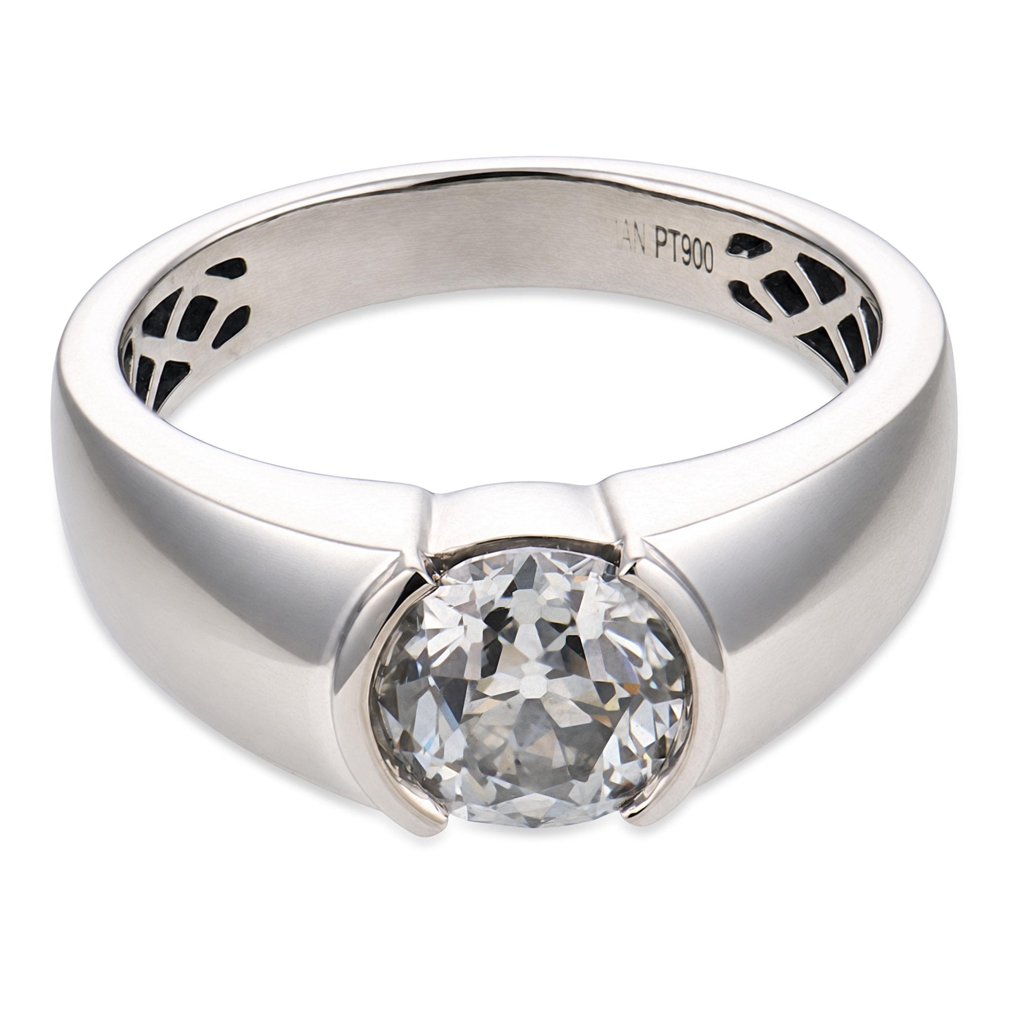GIA 1.40 carat old European cut diamond platinum half bezel set ring