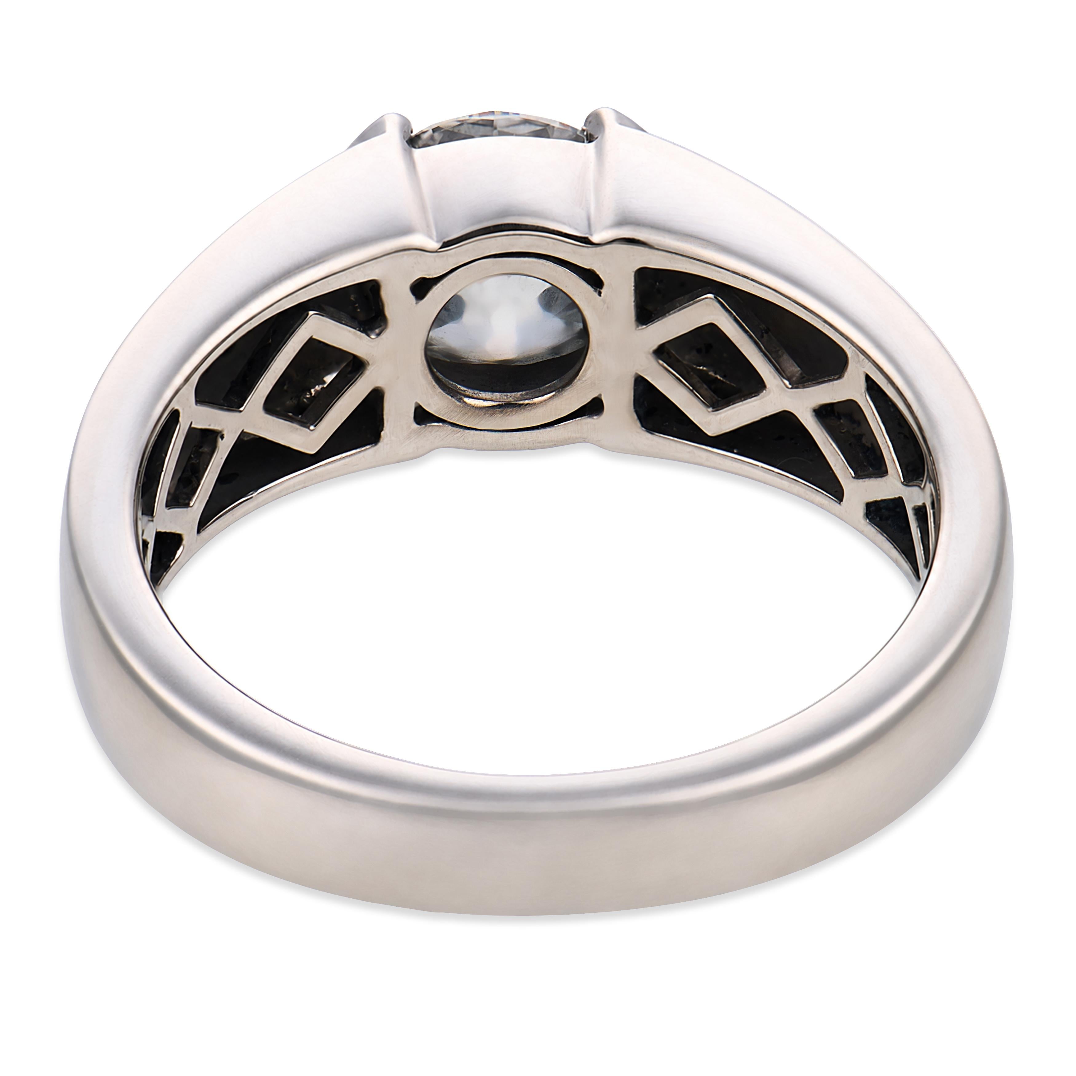 GIA 1.40 carat old European cut diamond platinum half bezel set ring