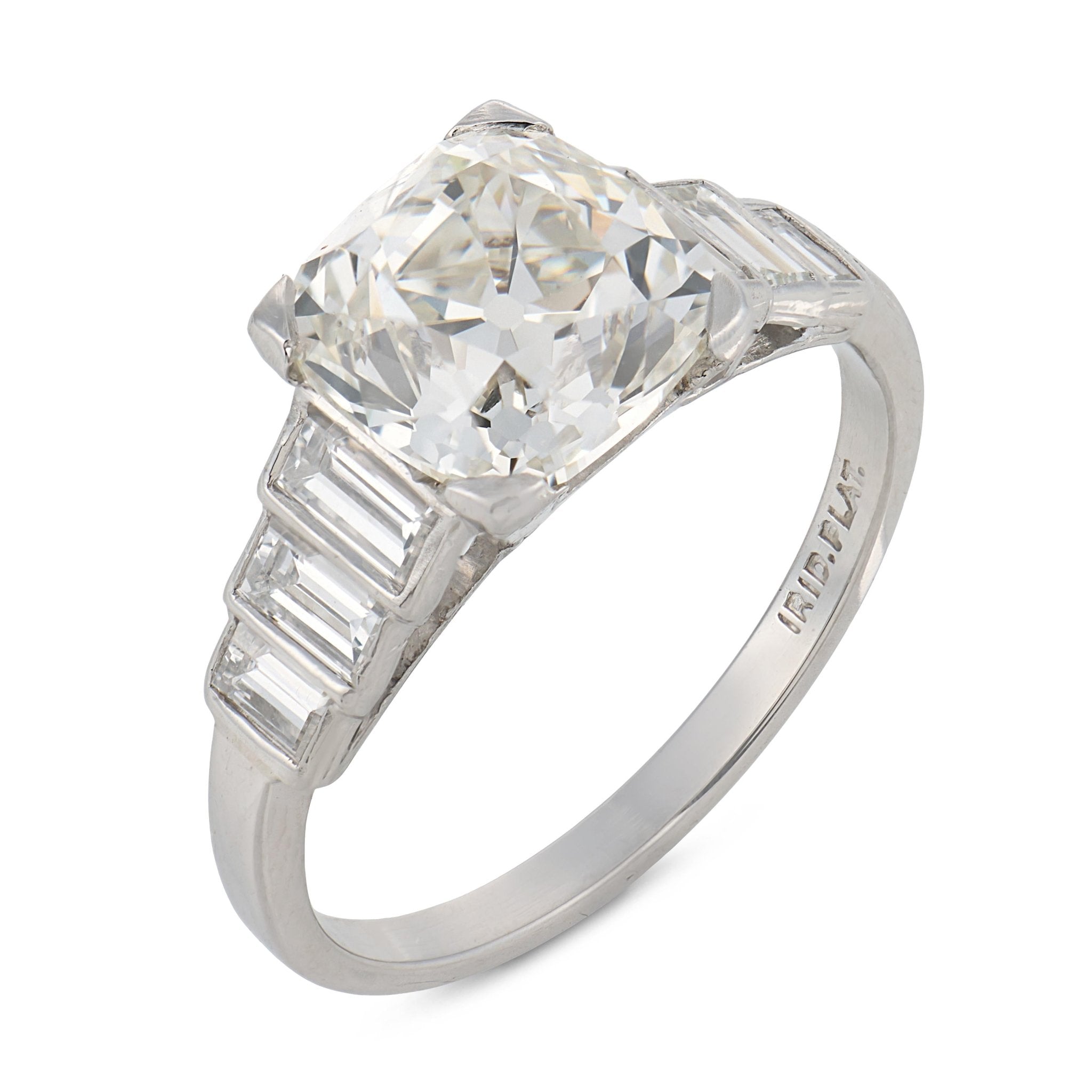 Art Deco GIA 3.02 carat old mine cut diamond platinum engagement ring