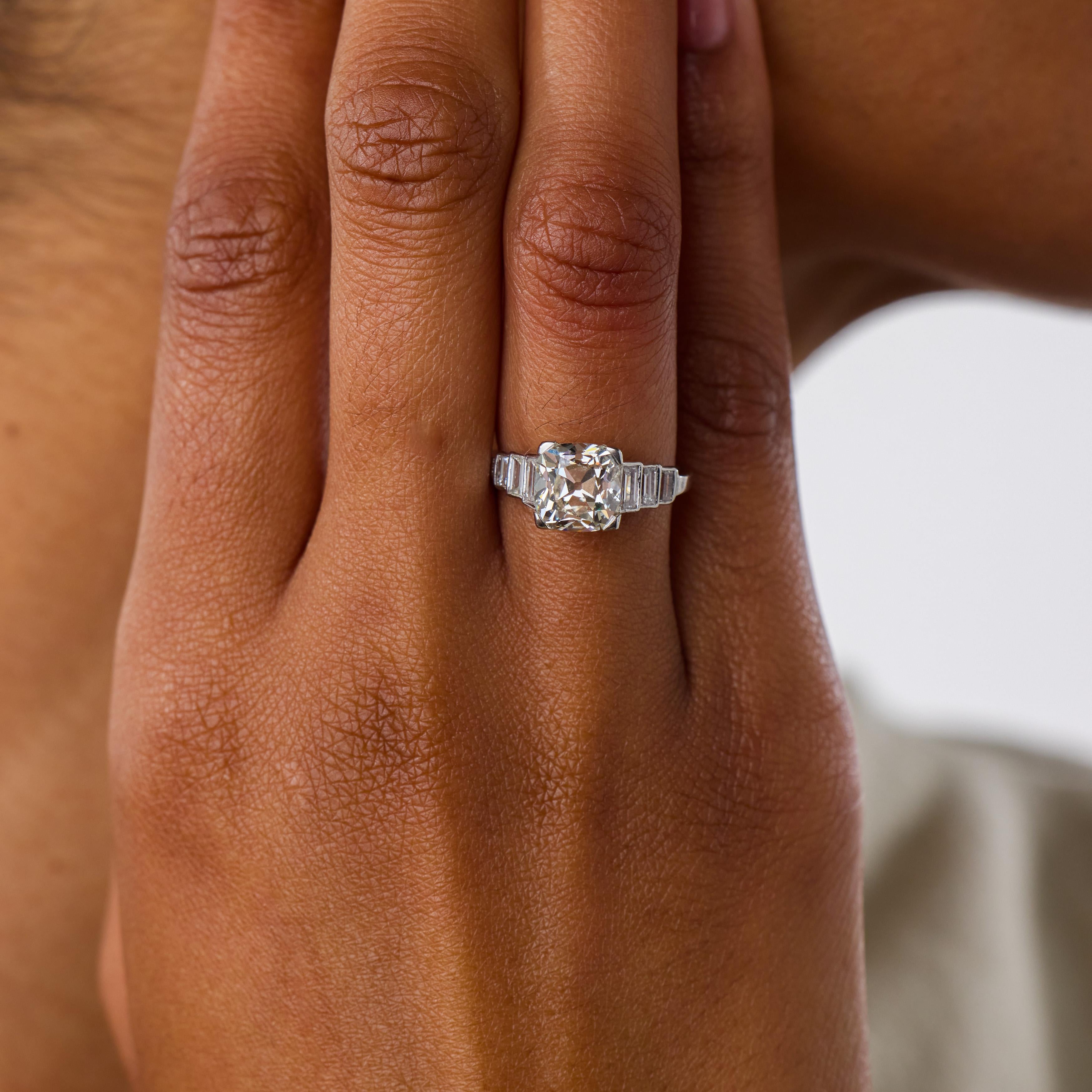 Art Deco GIA 3.02 carat old mine cut diamond platinum engagement ring