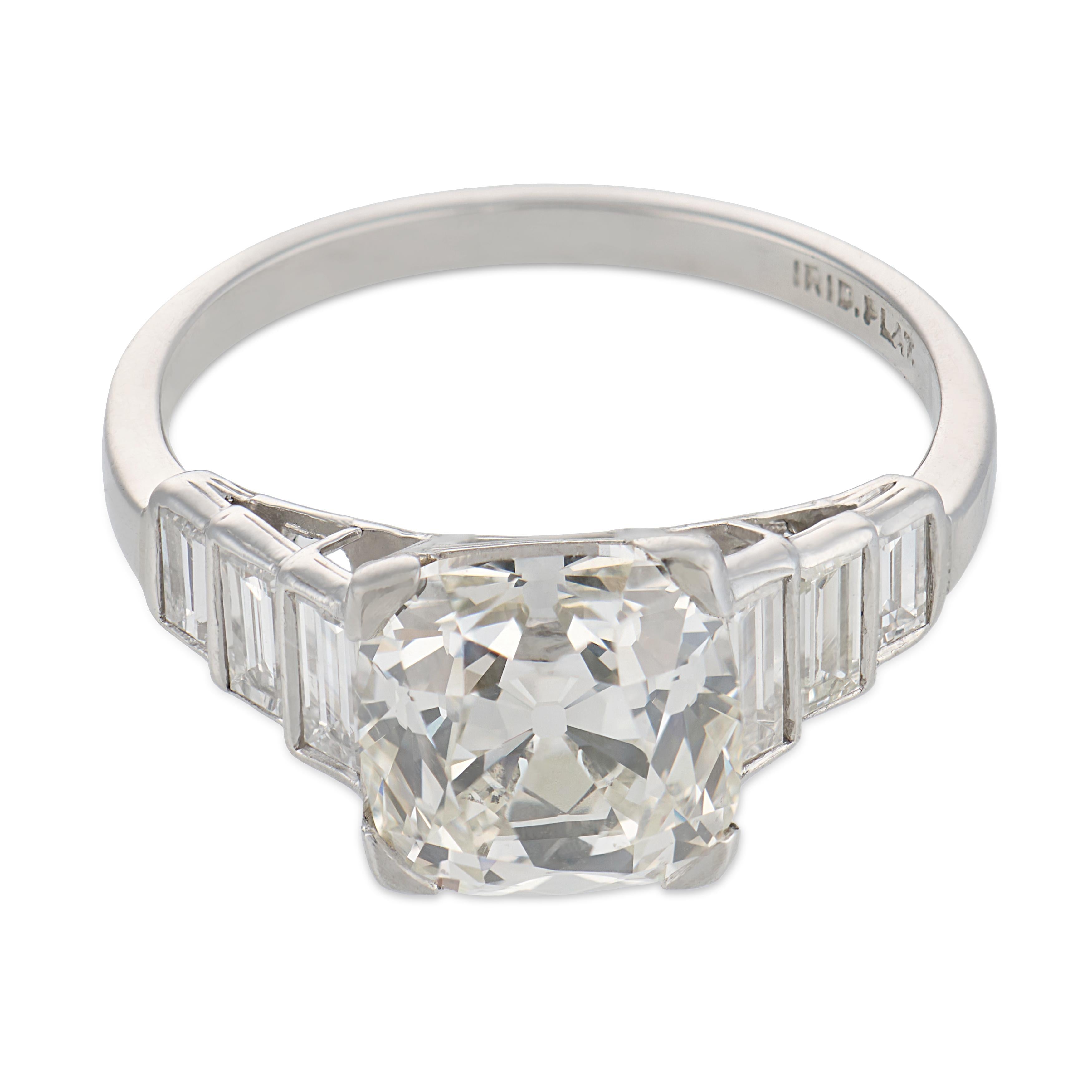 Art Deco GIA 3.02 carat old mine cut diamond platinum engagement ring