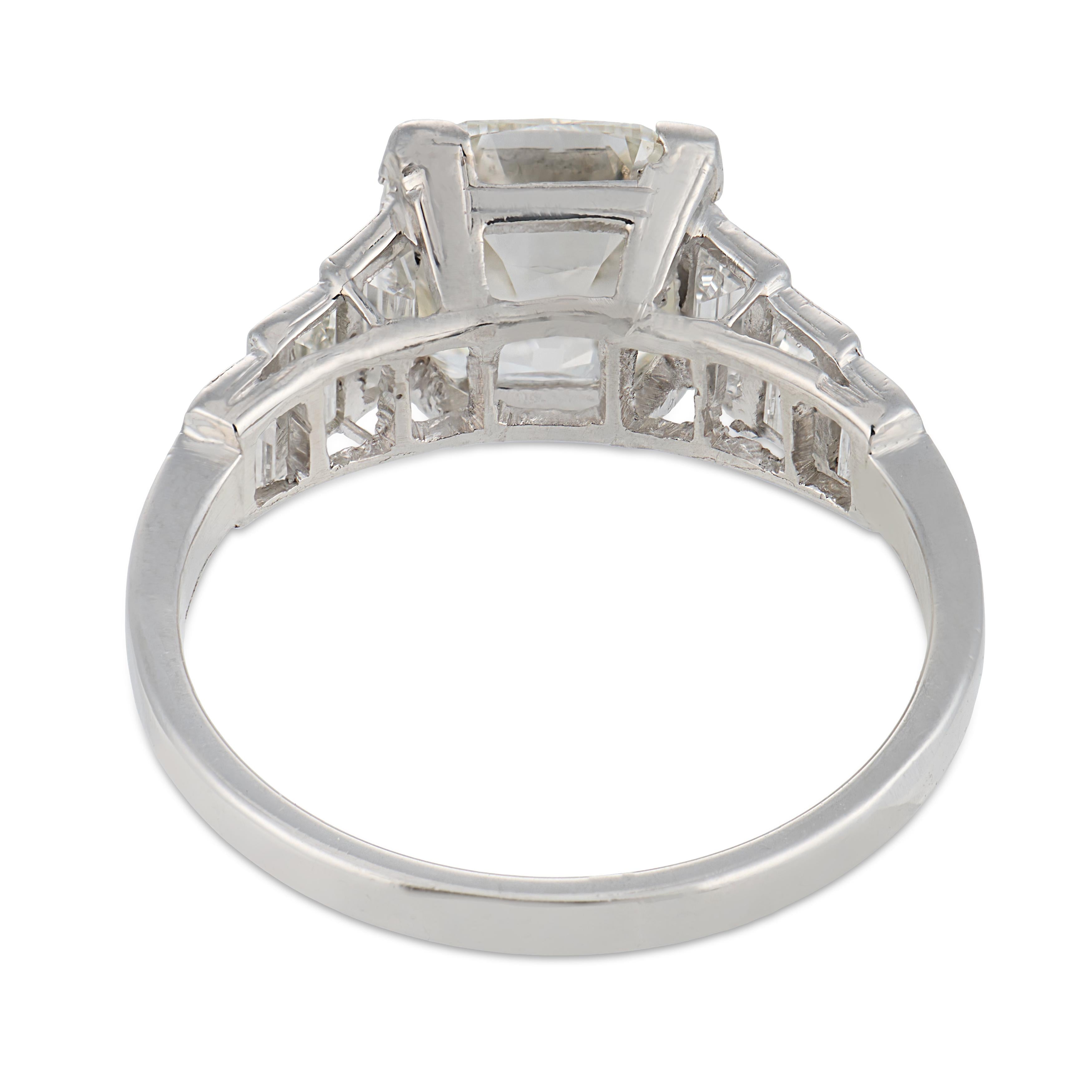Art Deco GIA 3.02 carat old mine cut diamond platinum engagement ring