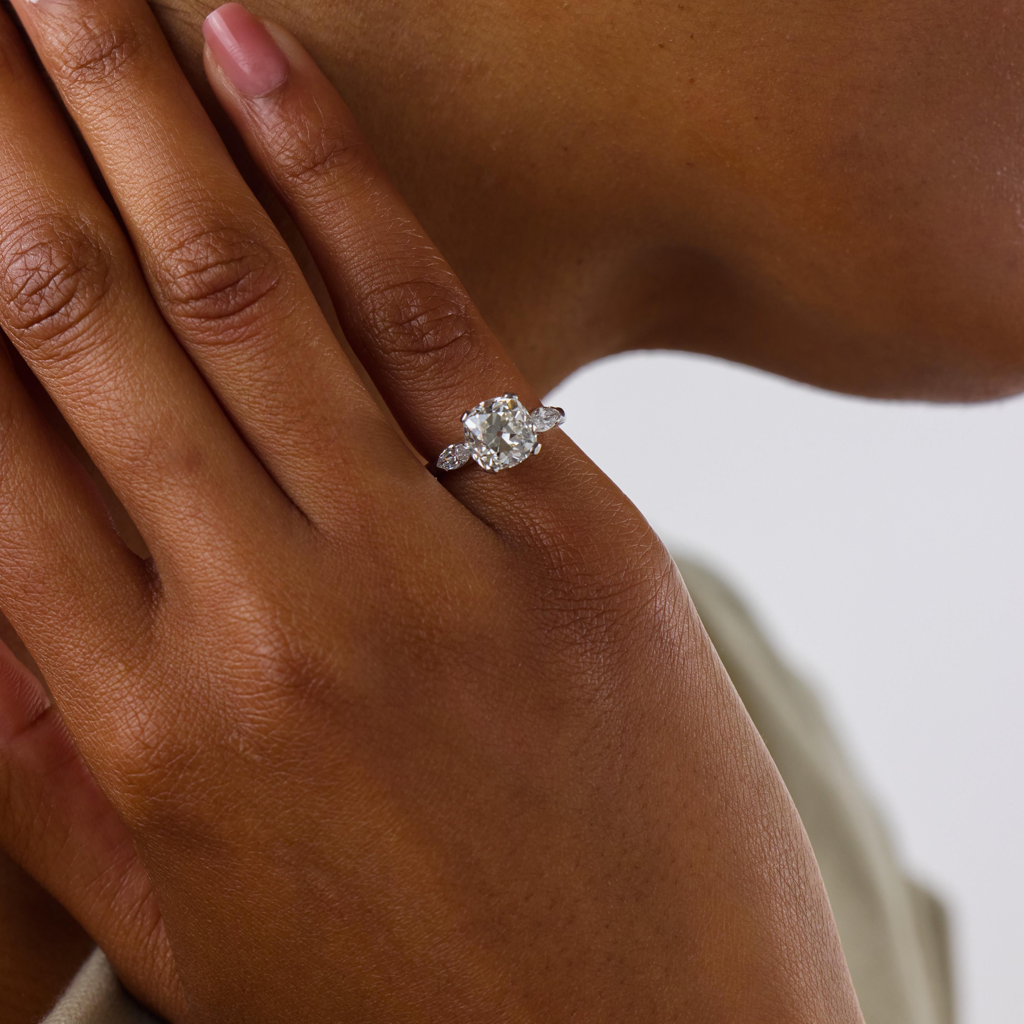GIA 3.11 carat old mine cut diamond platinum engagement ring