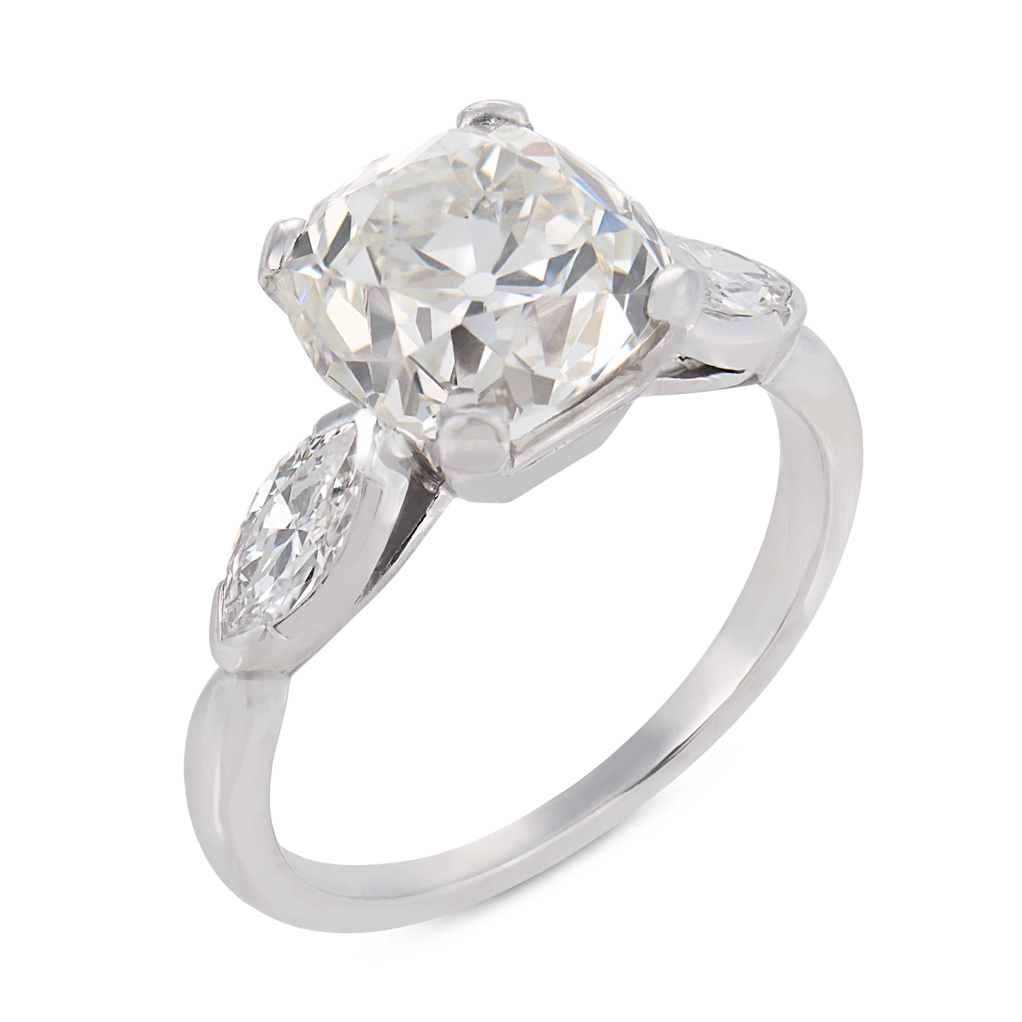 GIA 3.11 carat old mine cut diamond platinum engagement ring