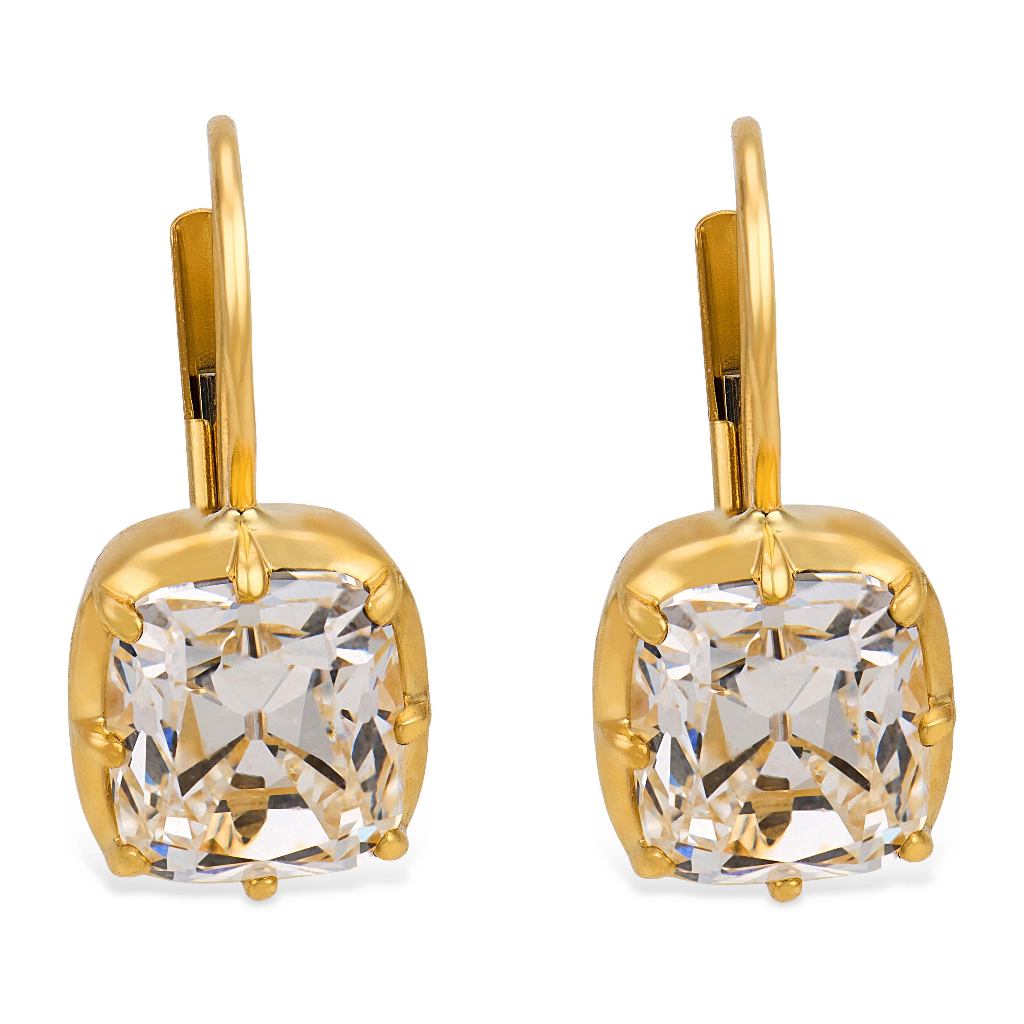 GIA 3.01 carat old mine cut diamond 18k yellow gold earrings