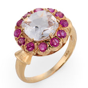 Retro GIA 1.51 carat diamond ruby 14k yellow gold cluster ring