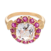 Retro GIA 1.51 carat diamond ruby 14k yellow gold cluster ring
