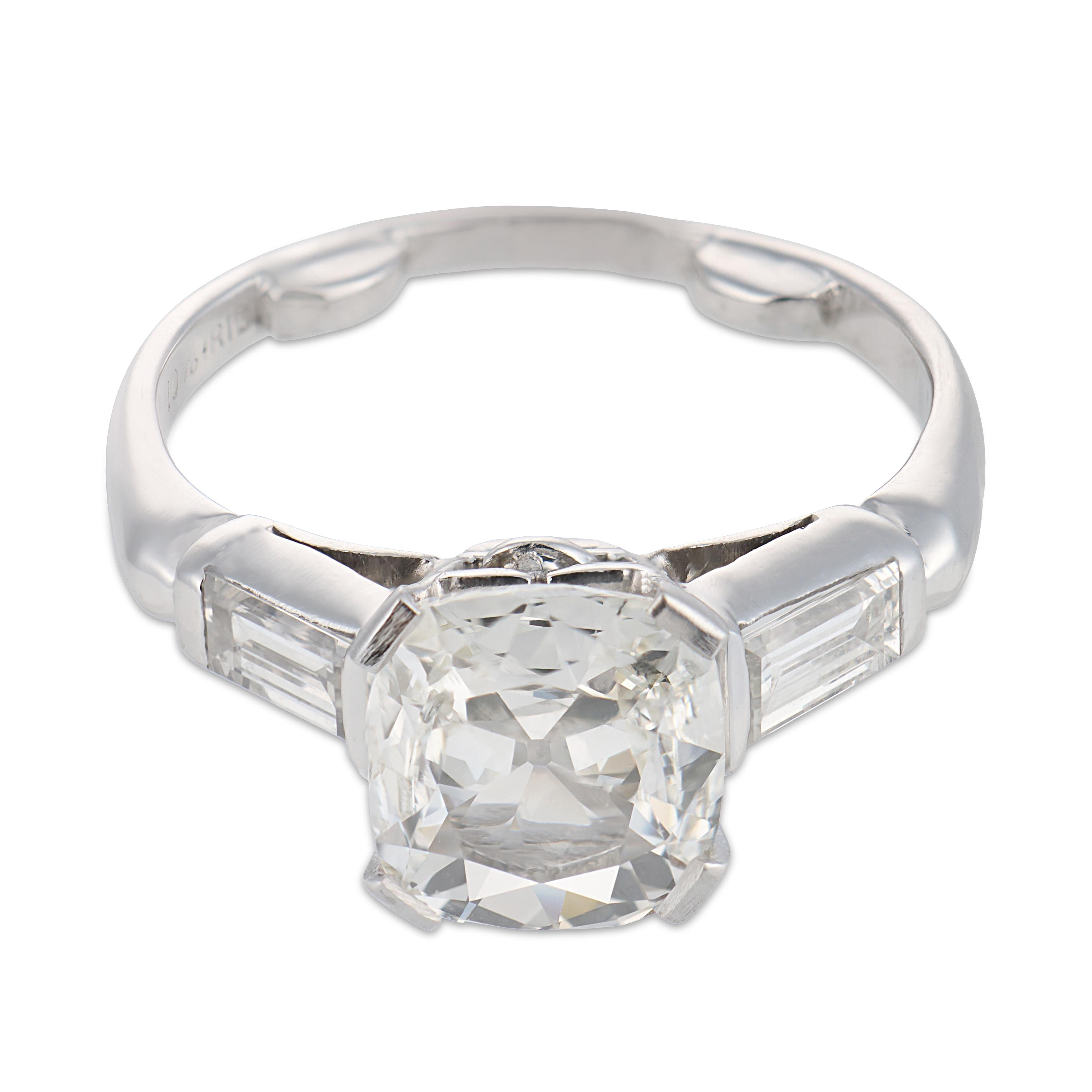 Mid Century GIA 1.51 carat diamond platinum engagement ring