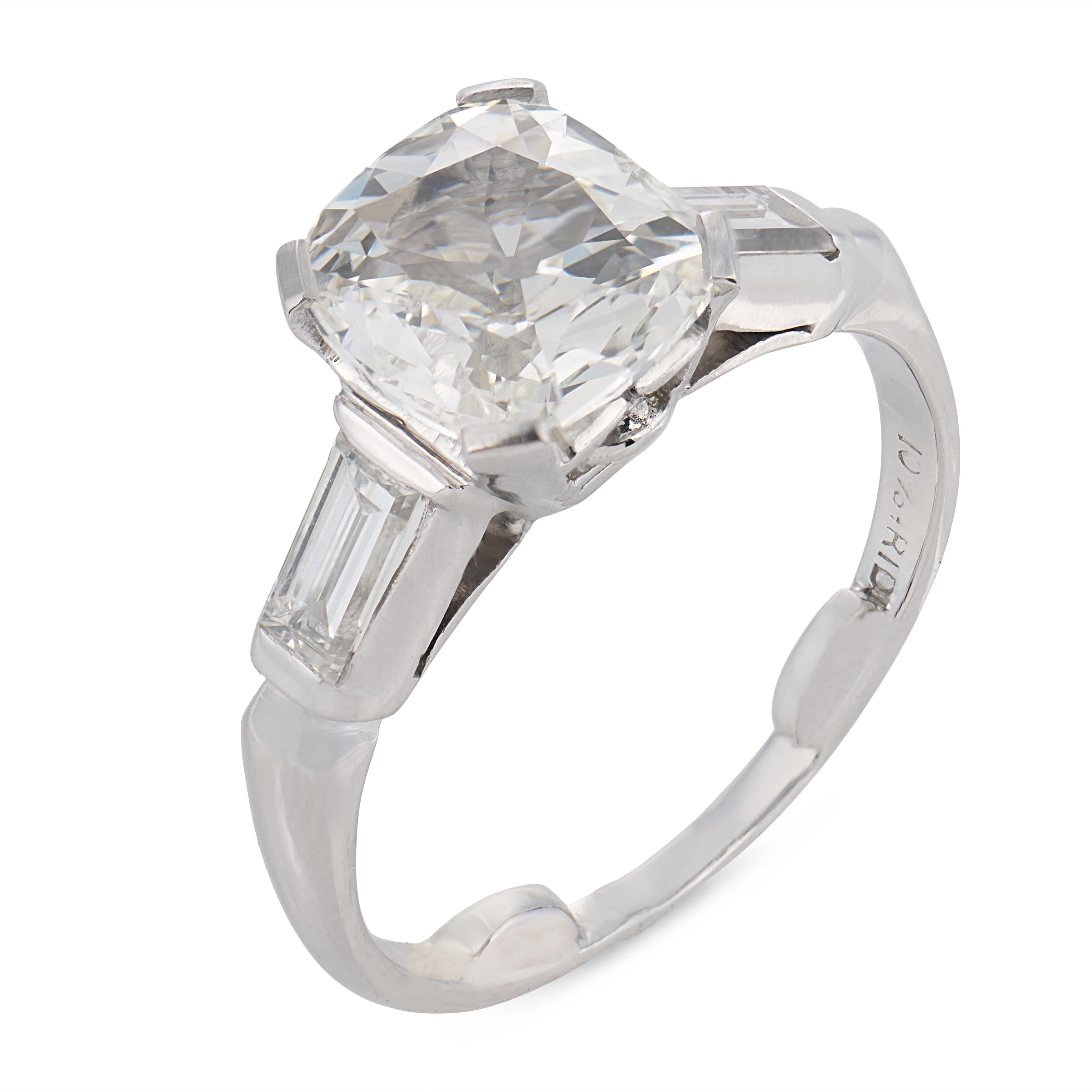Mid Century GIA 1.51 carat diamond platinum engagement ring