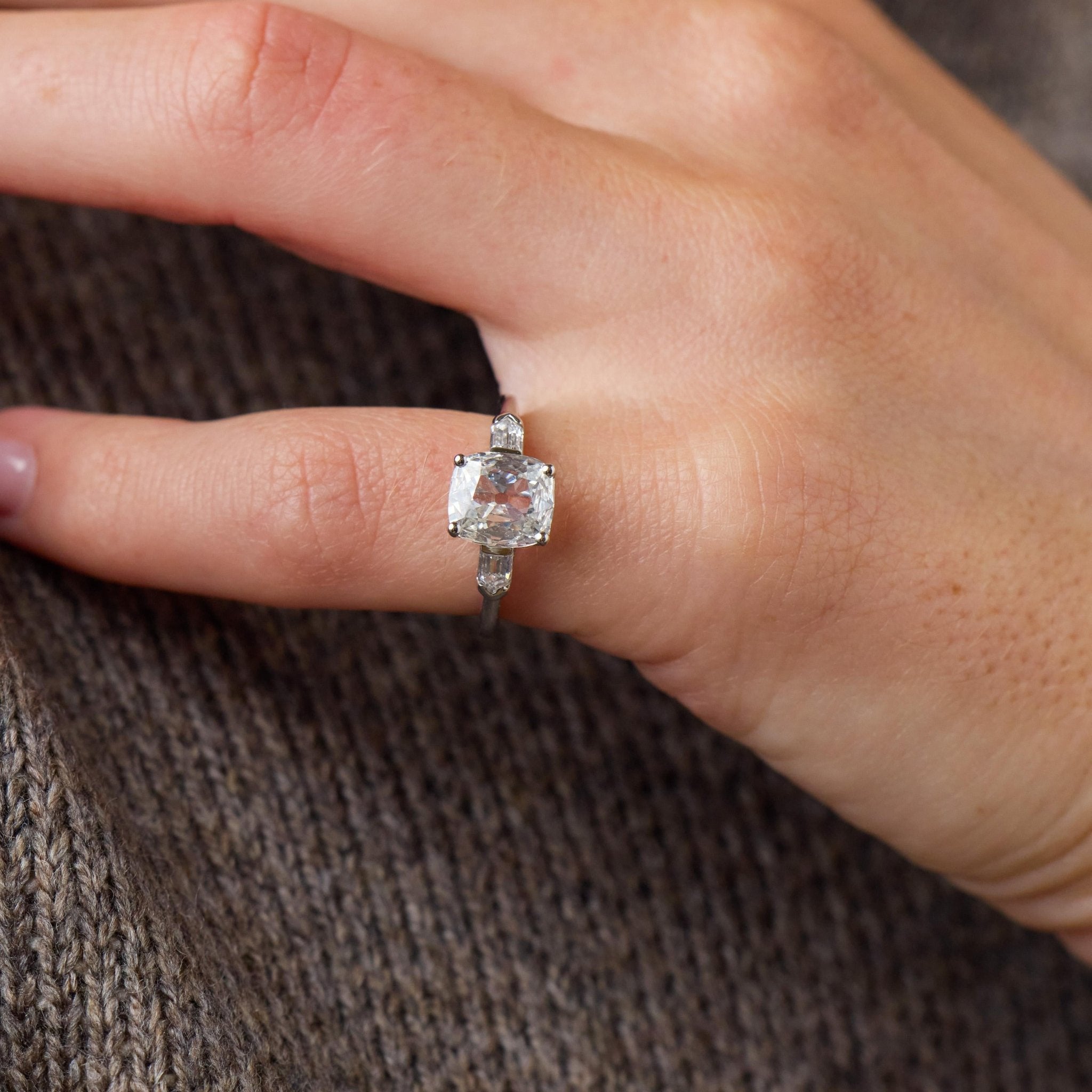 Art Deco GIA 1.54 carat diamond 18k white gold engagement ring