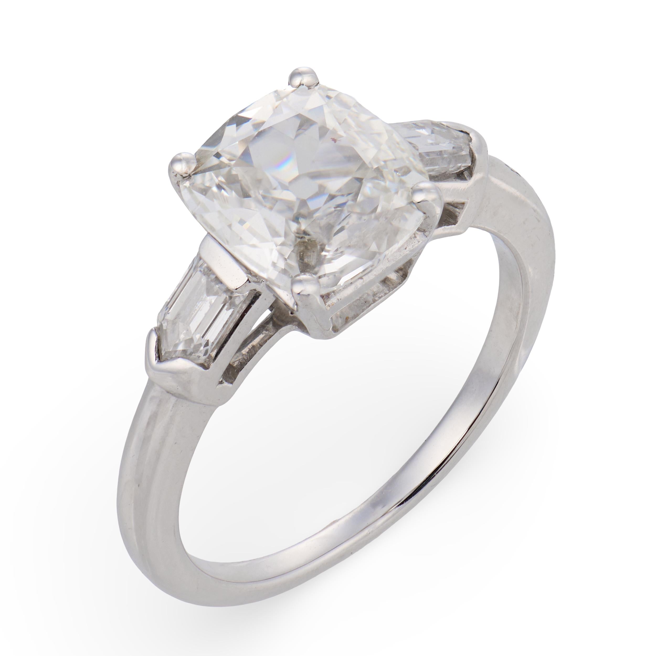 Art Deco GIA 1.54 carat diamond 18k white gold engagement ring