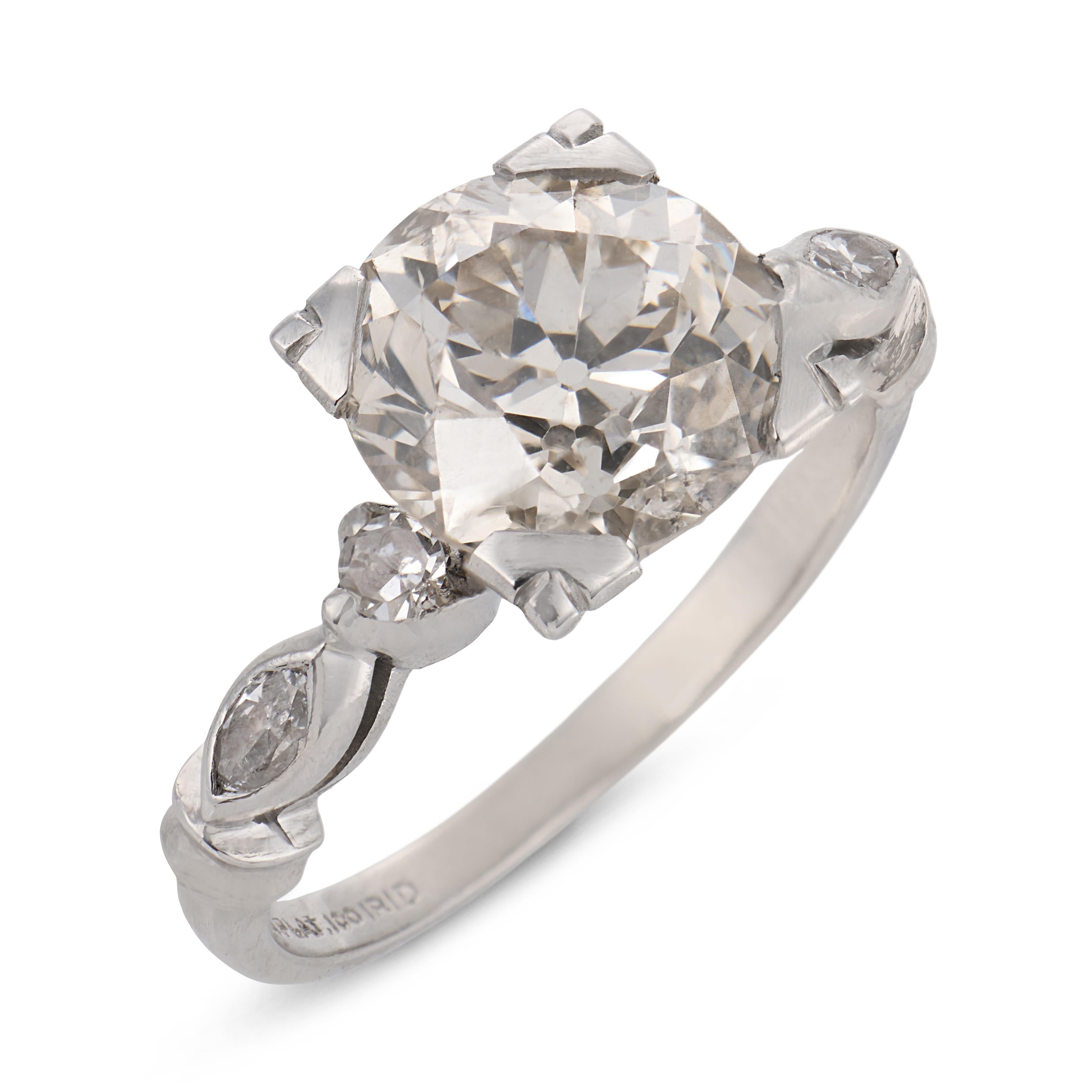Art deco GIA 2.68 carat diamond platinum engagement ring
