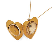 Vintage diamond 14K yellow gold heart locket pendant necklace