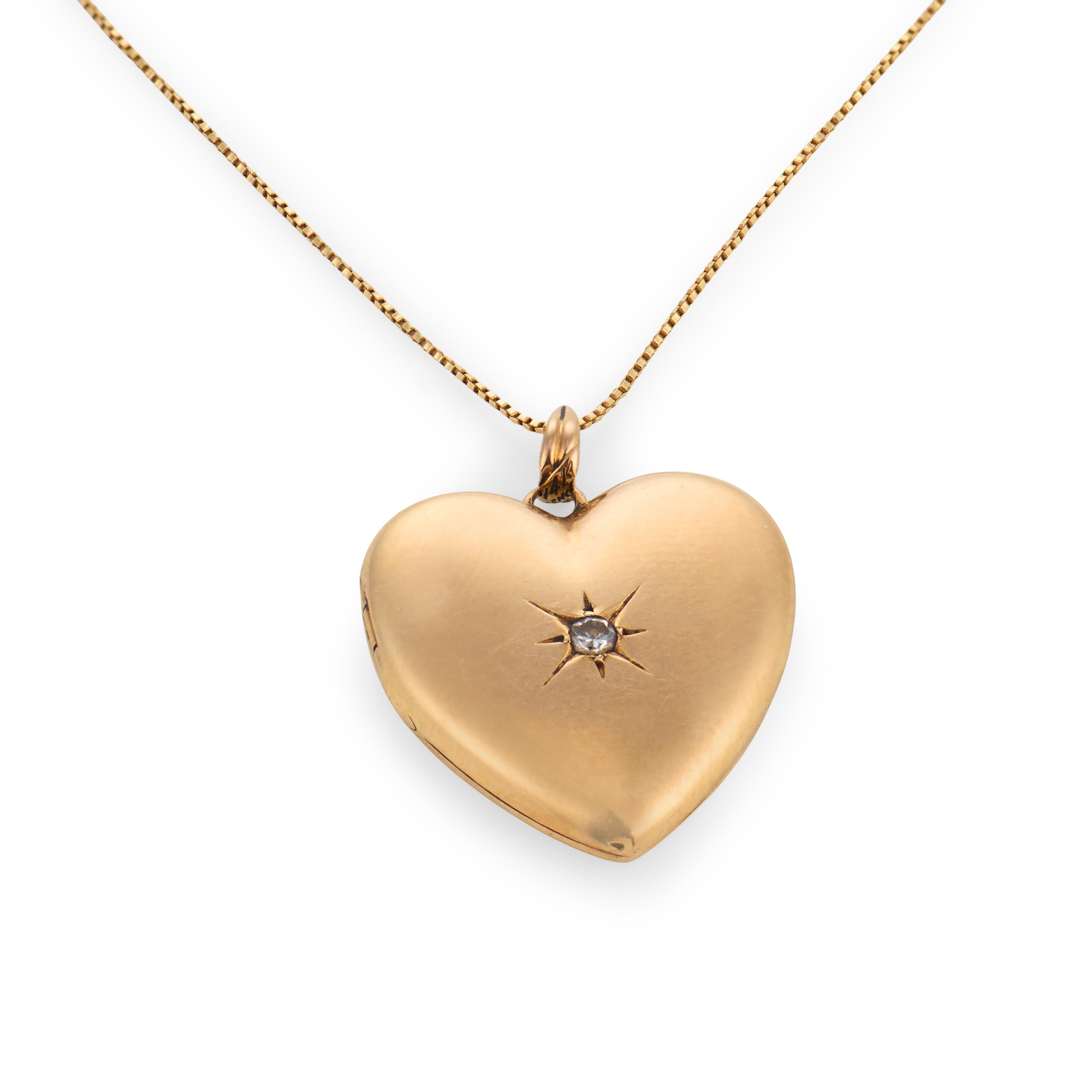 Vintage diamond 14K yellow gold heart locket pendant necklace