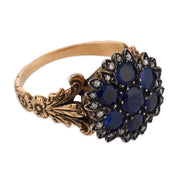 Victorian sapphire diamond 10k yellow gold and silver cluster ring