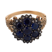 Victorian sapphire diamond 10k yellow gold and silver cluster ring