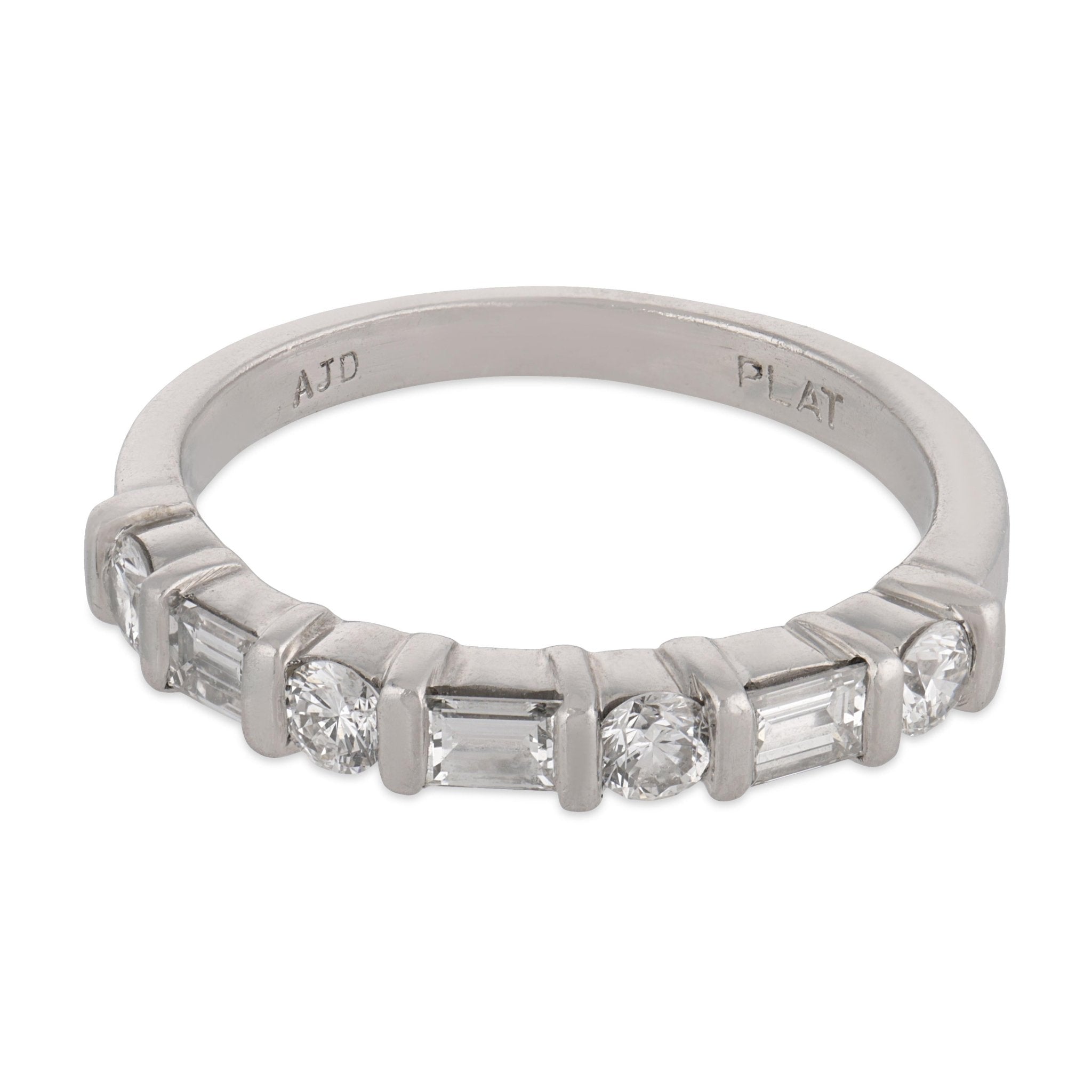 Mid Century baguette and round diamond platinum half eternity band