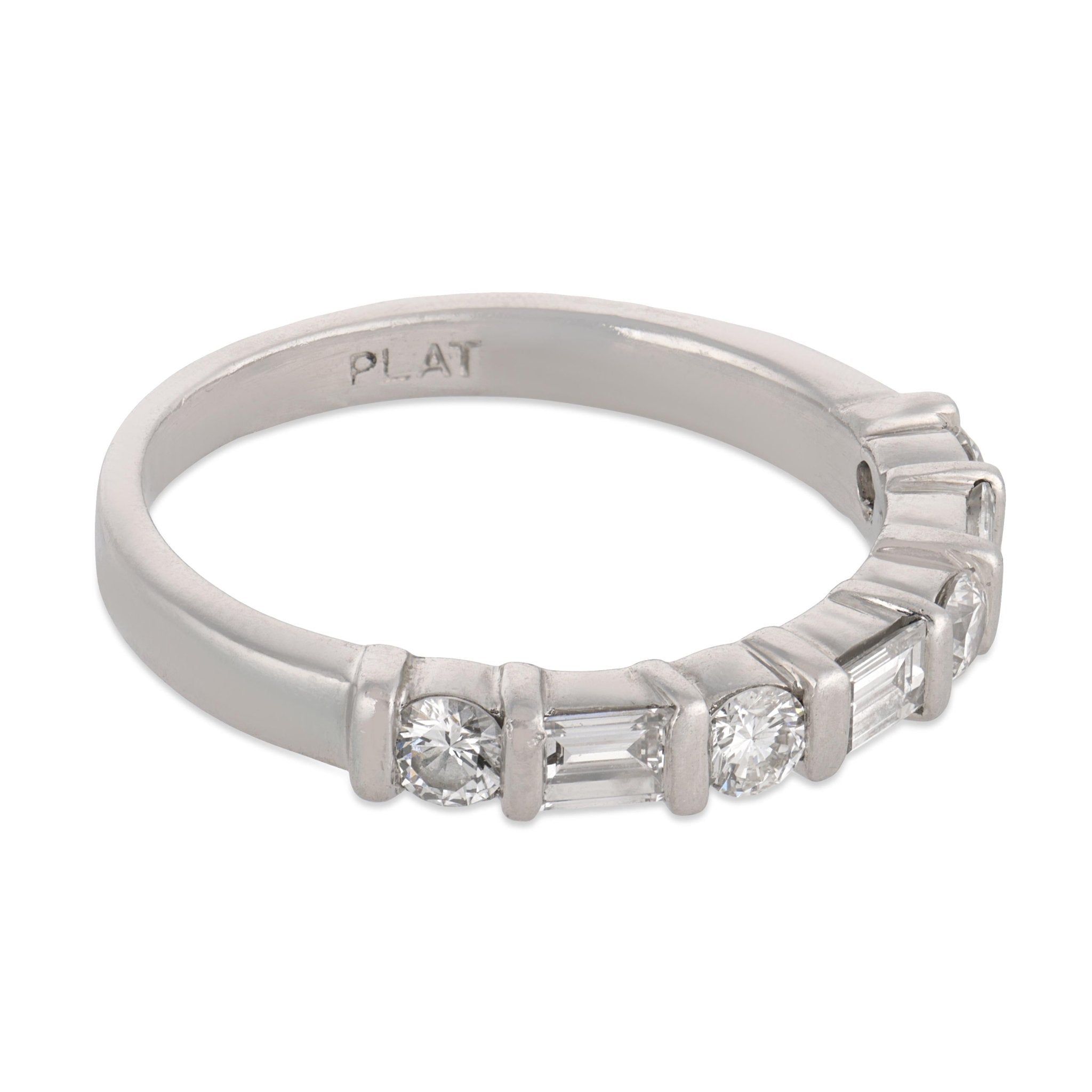 Mid Century baguette and round diamond platinum half eternity band