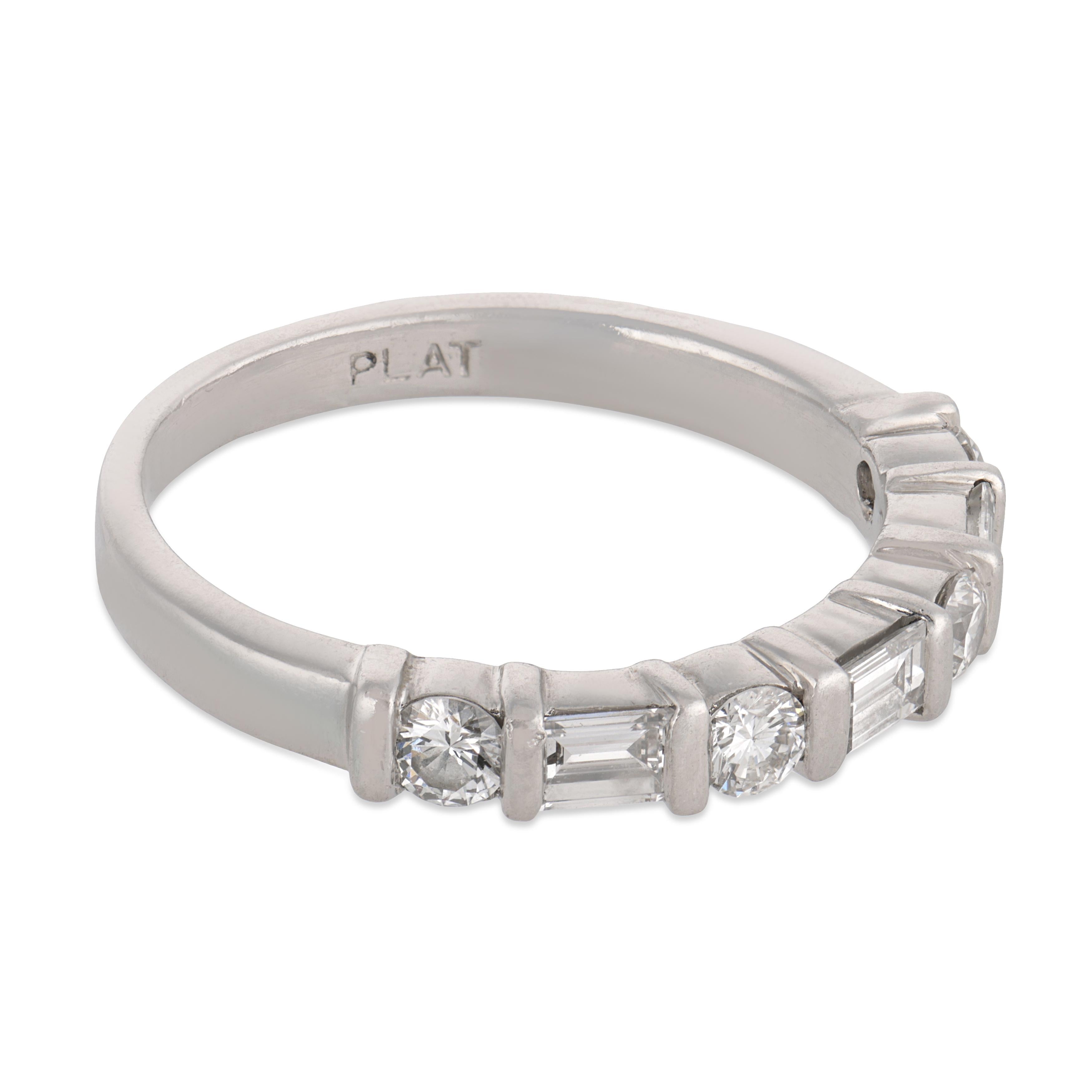 Mid Century baguette and round diamond platinum half eternity band