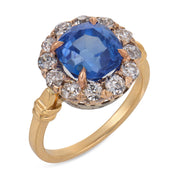 SSEF 3.42 carat Kashmir no heat sapphire diamond 14k yellow gold ring