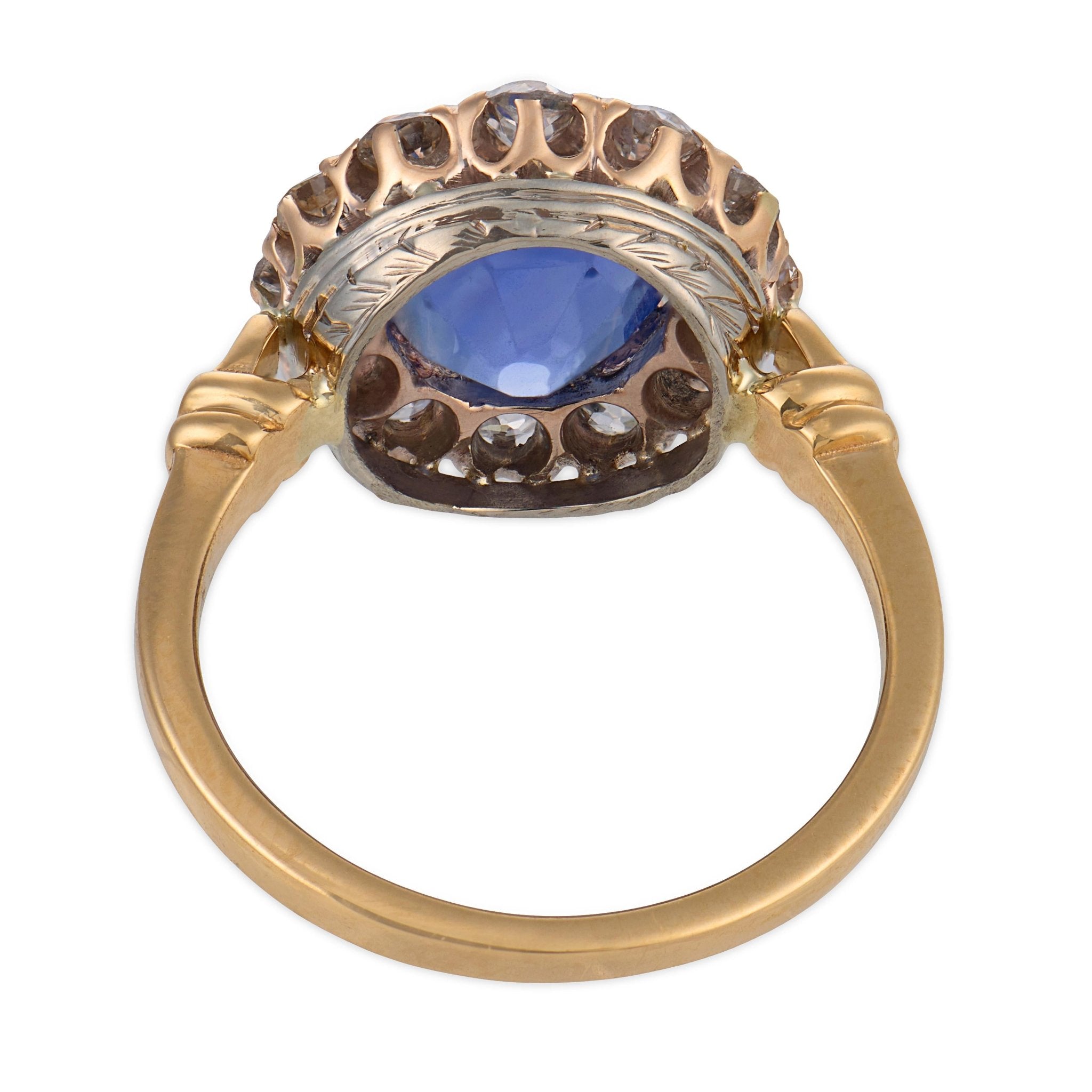 SSEF 3.42 carat Kashmir no heat sapphire diamond 14k yellow gold