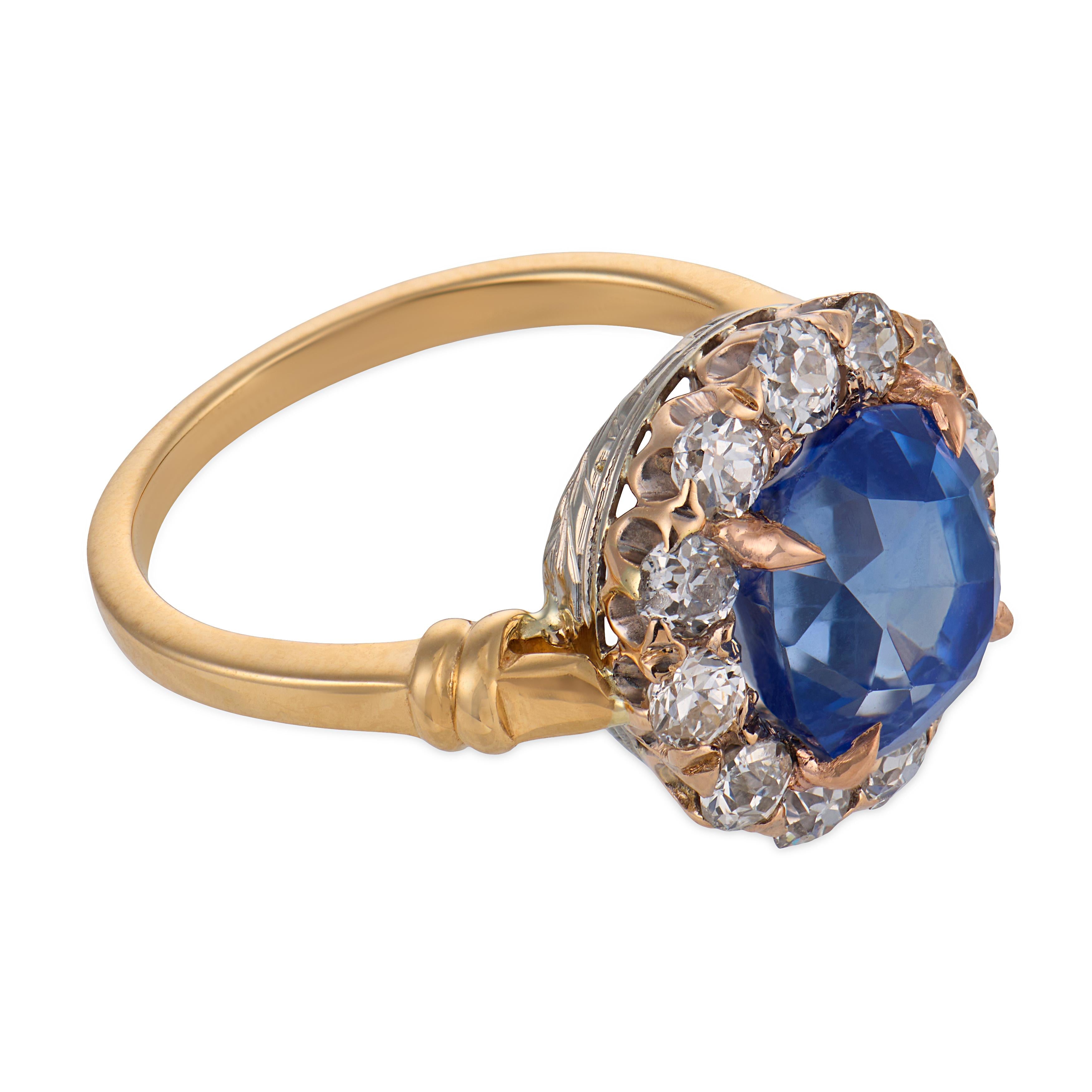 SSEF 3.42 carat Kashmir no heat sapphire diamond 14k yellow gold ring