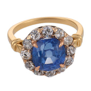SSEF 3.42 carat Kashmir no heat sapphire diamond 14k yellow gold ring