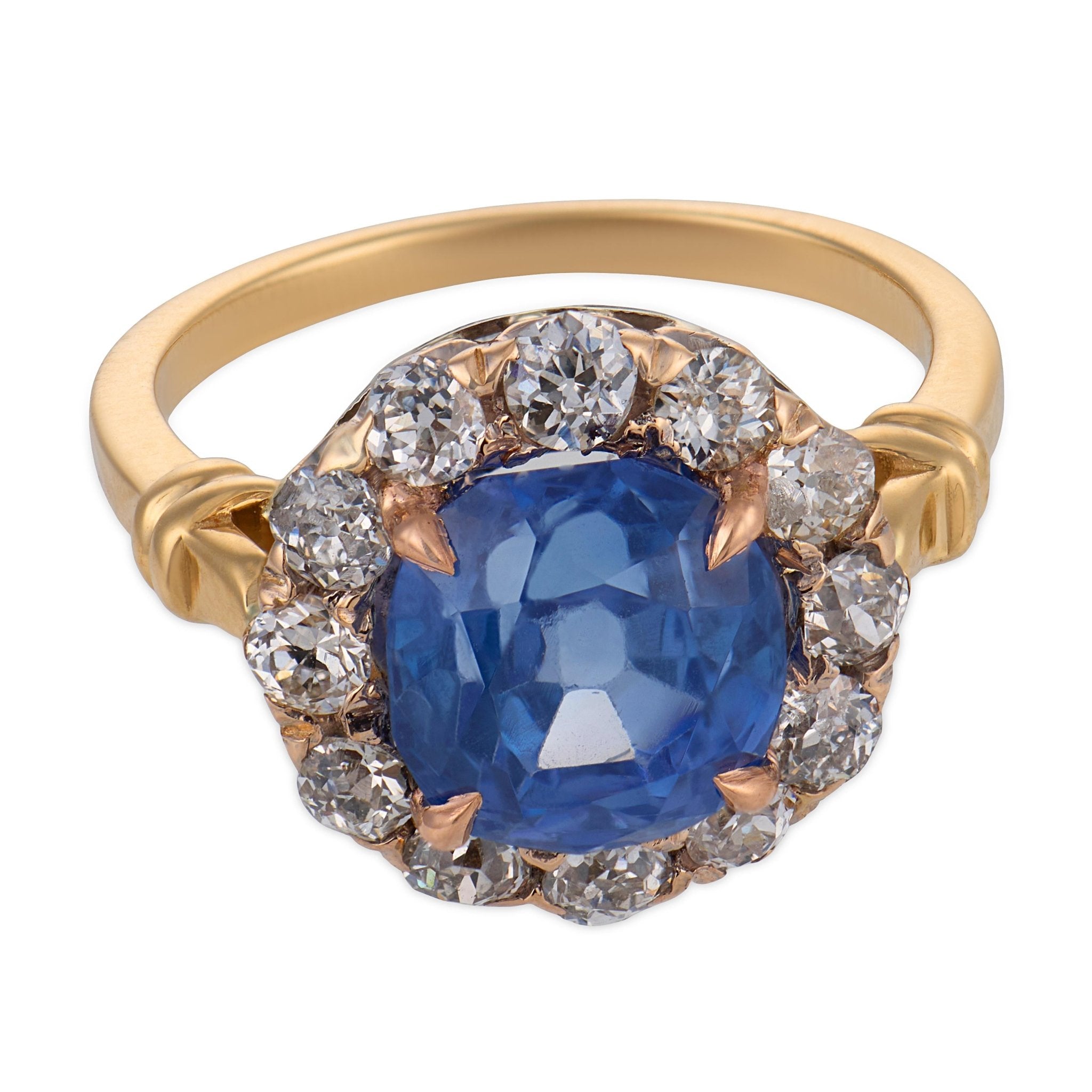 SSEF 3.42 carat Kashmir no heat sapphire diamond 14k yellow gold ring