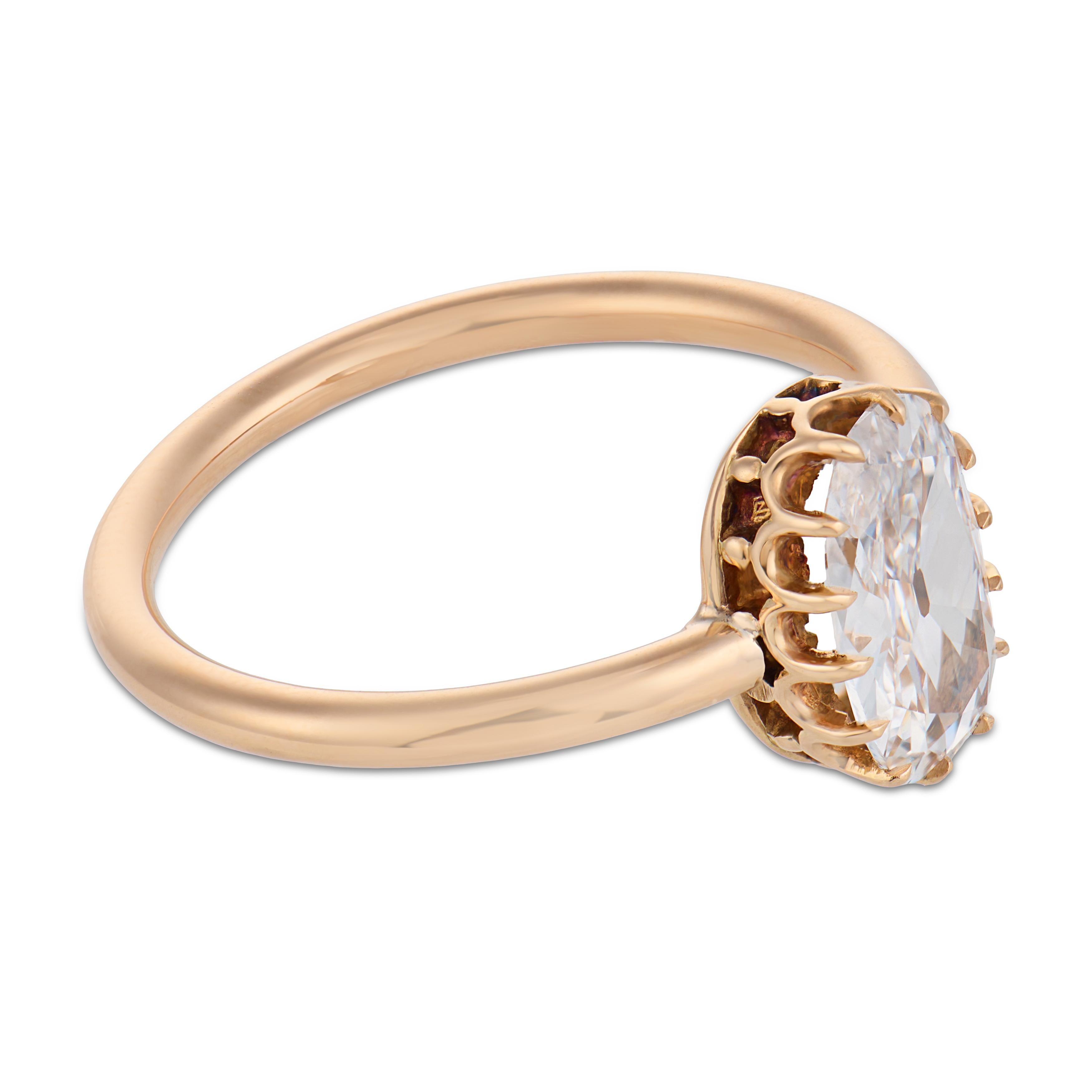 Victorian GIA 1.02 carat diamond 14k yellow gold engagement ring